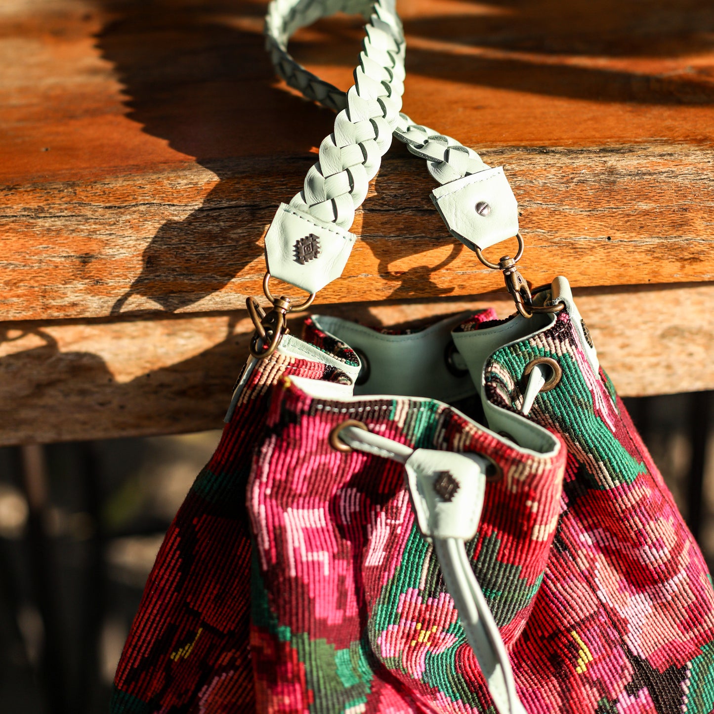 DRAWSTRING BUCKET BAG - OOAK HUIPIL - LUCITE - NO. 19075