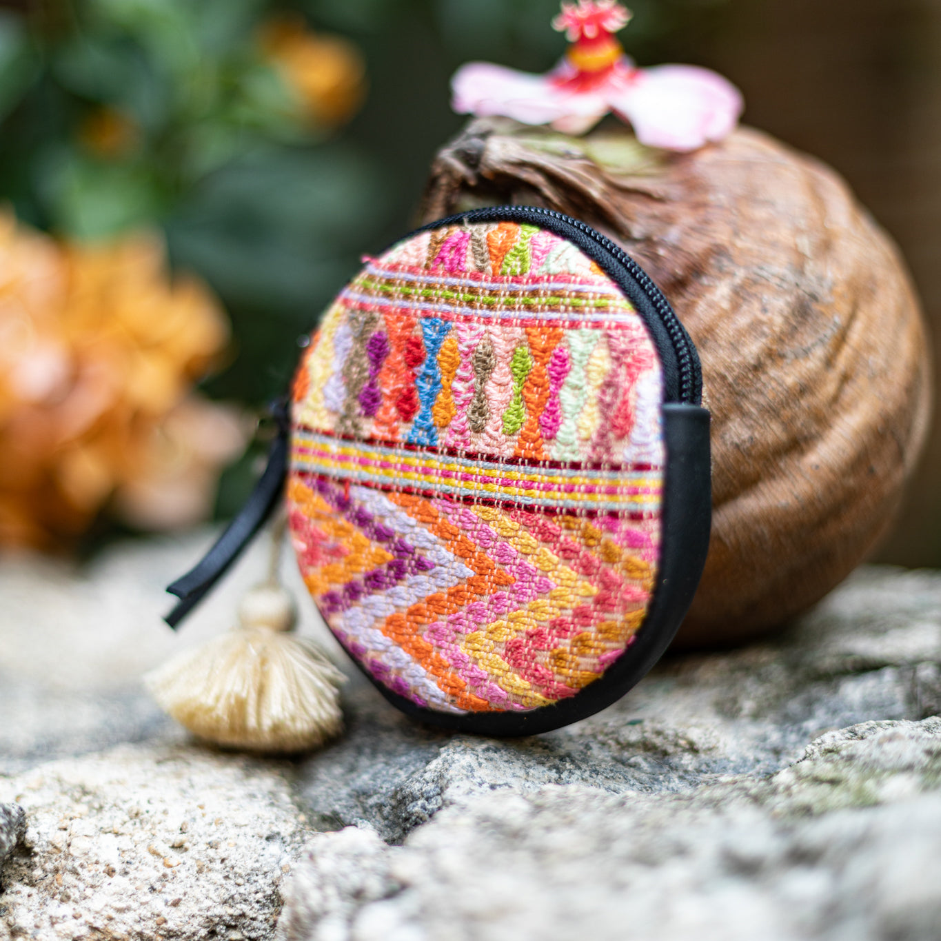CIRCLE COIN PURSE - OOAK HUIPIL - BLACK - NO. 17530