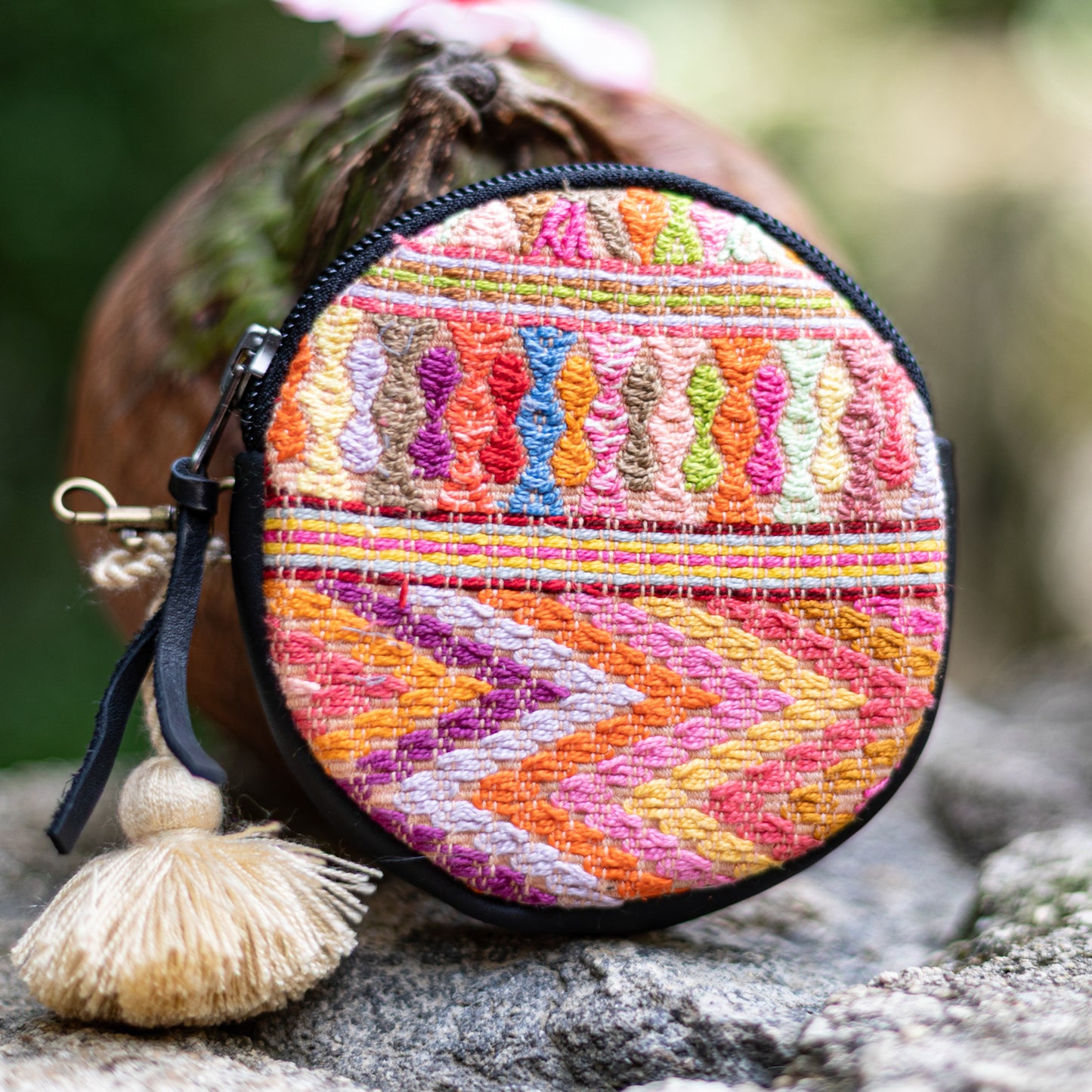 CIRCLE COIN PURSE - OOAK HUIPIL - BLACK - NO. 17530