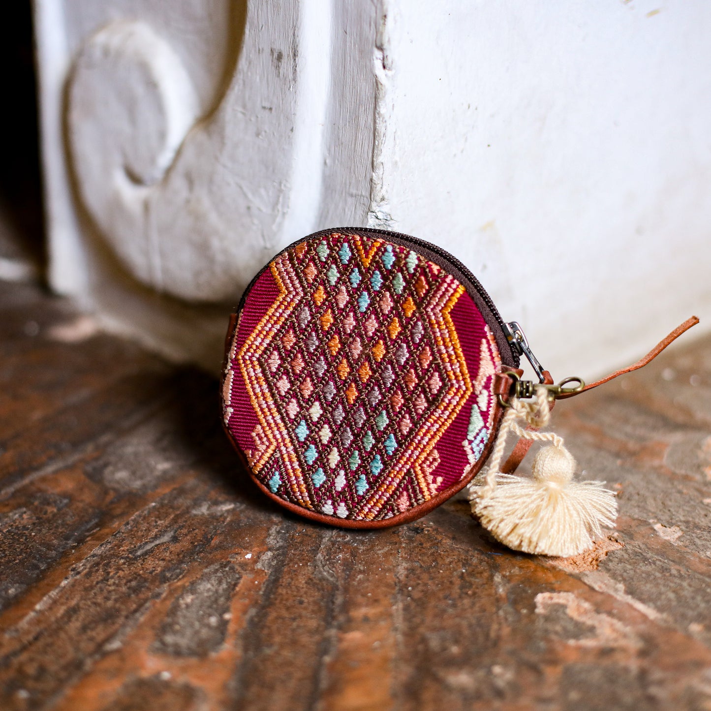 CIRCLE COIN PURSE - OOAK HUIPIL - COPPER - NO. 19062