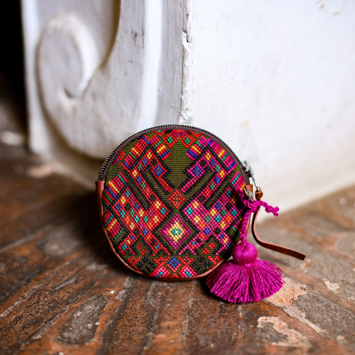 CIRCLE COIN PURSE - OOAK HUIPIL - COPPER - NO. 19063