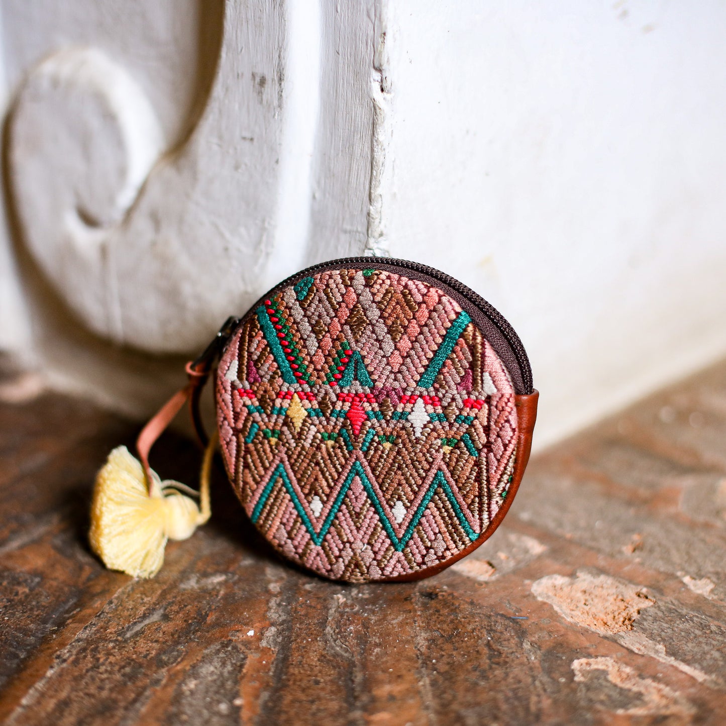 CIRCLE COIN PURSE - OOAK HUIPIL - COPPER - NO. 19064