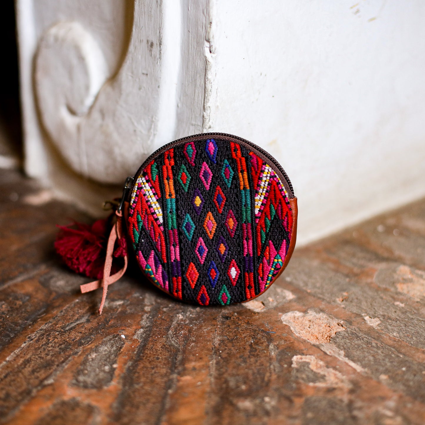 CIRCLE COIN PURSE - OOAK HUIPIL - COPPER - NO. 19071
