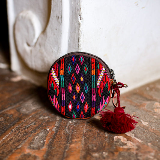 CIRCLE COIN PURSE - OOAK HUIPIL - COPPER - NO. 19071