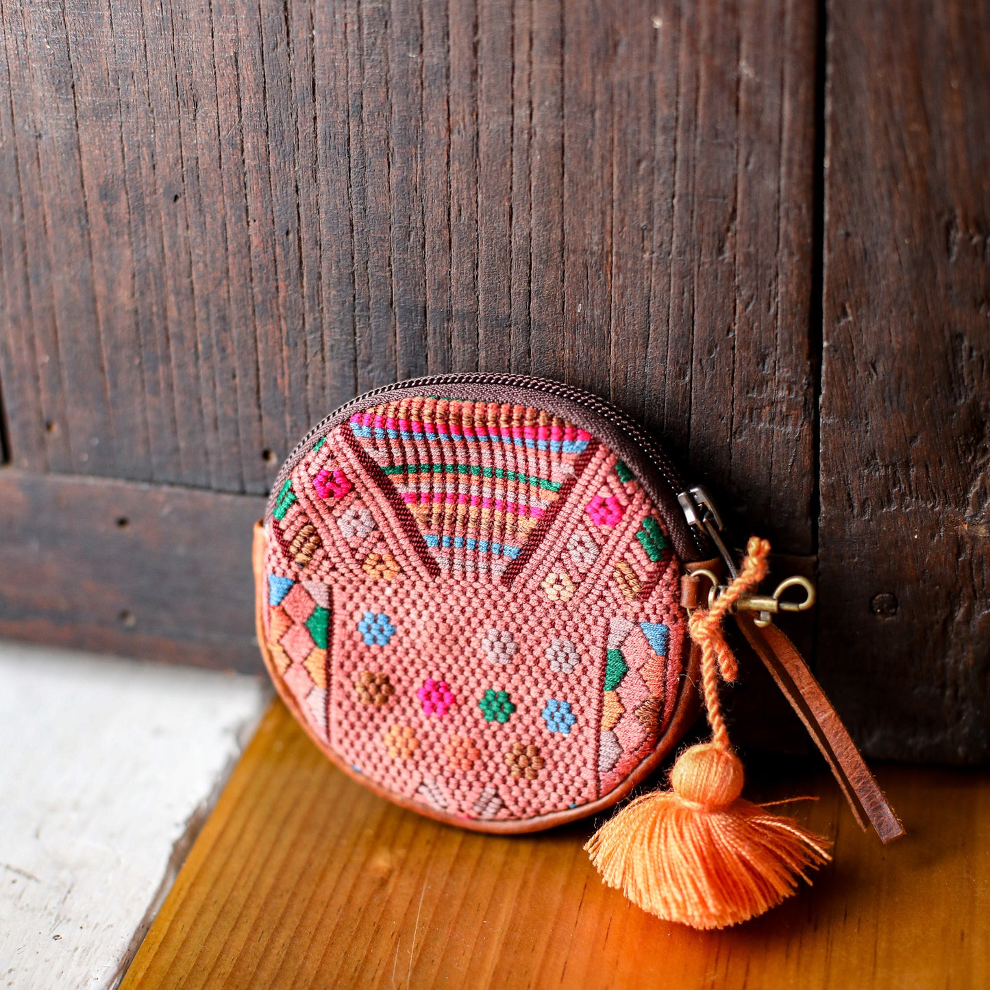 CIRCLE COIN PURSE - OOAK HUIPIL - HONEY - NO. 19058