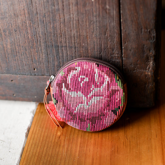 CIRCLE COIN PURSE - OOAK HUIPIL - HONEY - NO. 19060