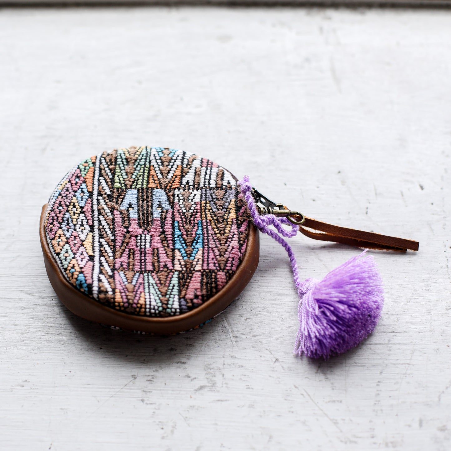 CIRCLE COIN PURSE - OOAK HUIPIL - CAFE - NO. 19038