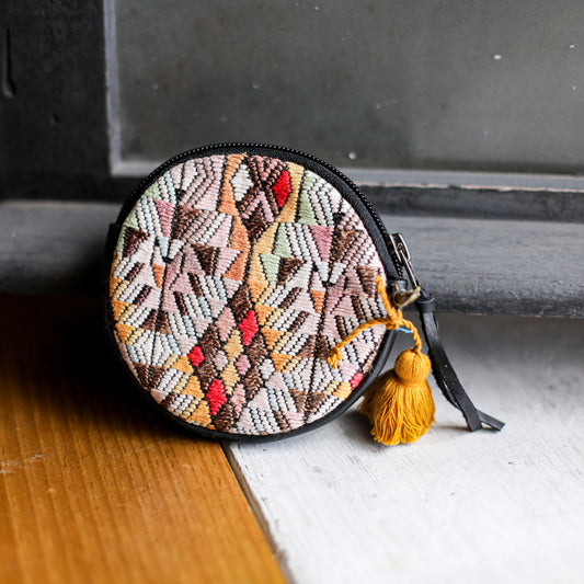 CIRCLE COIN PURSE - OOAK HUIPIL - BLACK - NO. 19049