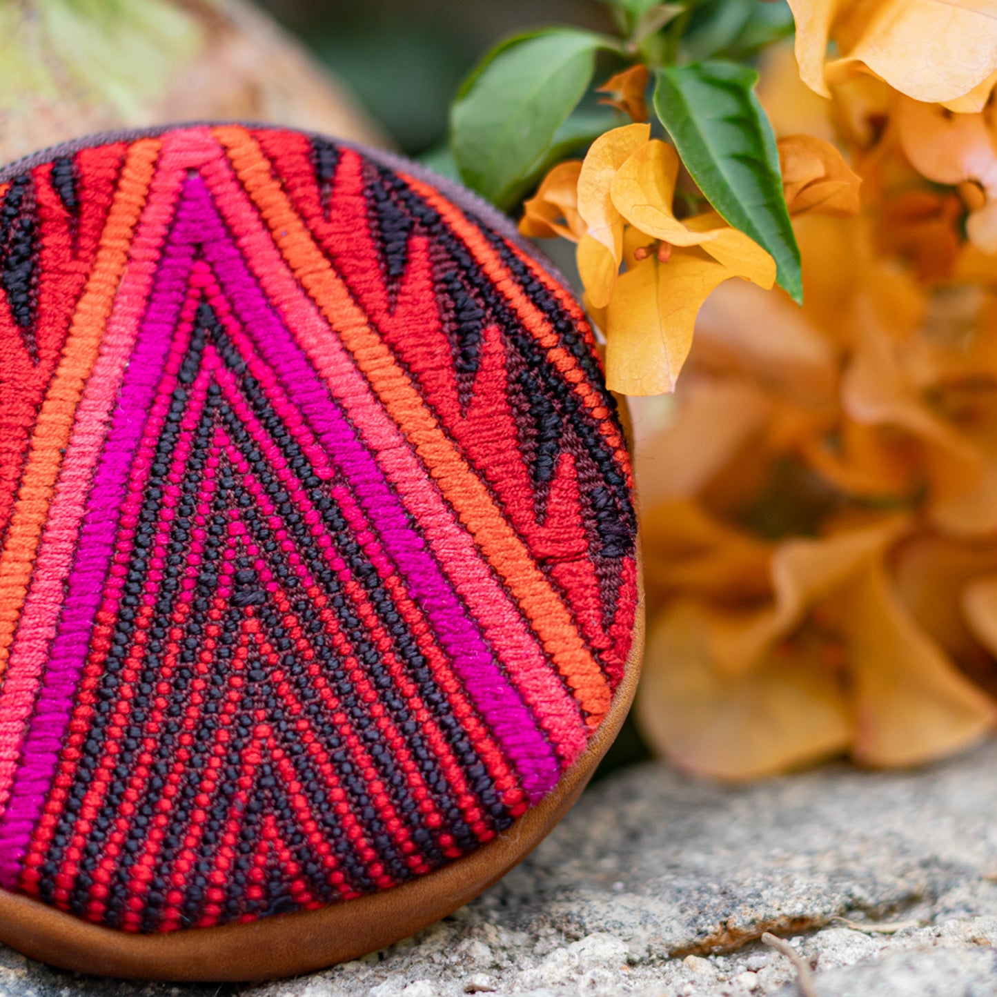 CIRCLE COIN PURSE - OOAK HUIPIL - CAFE- NO. 17507