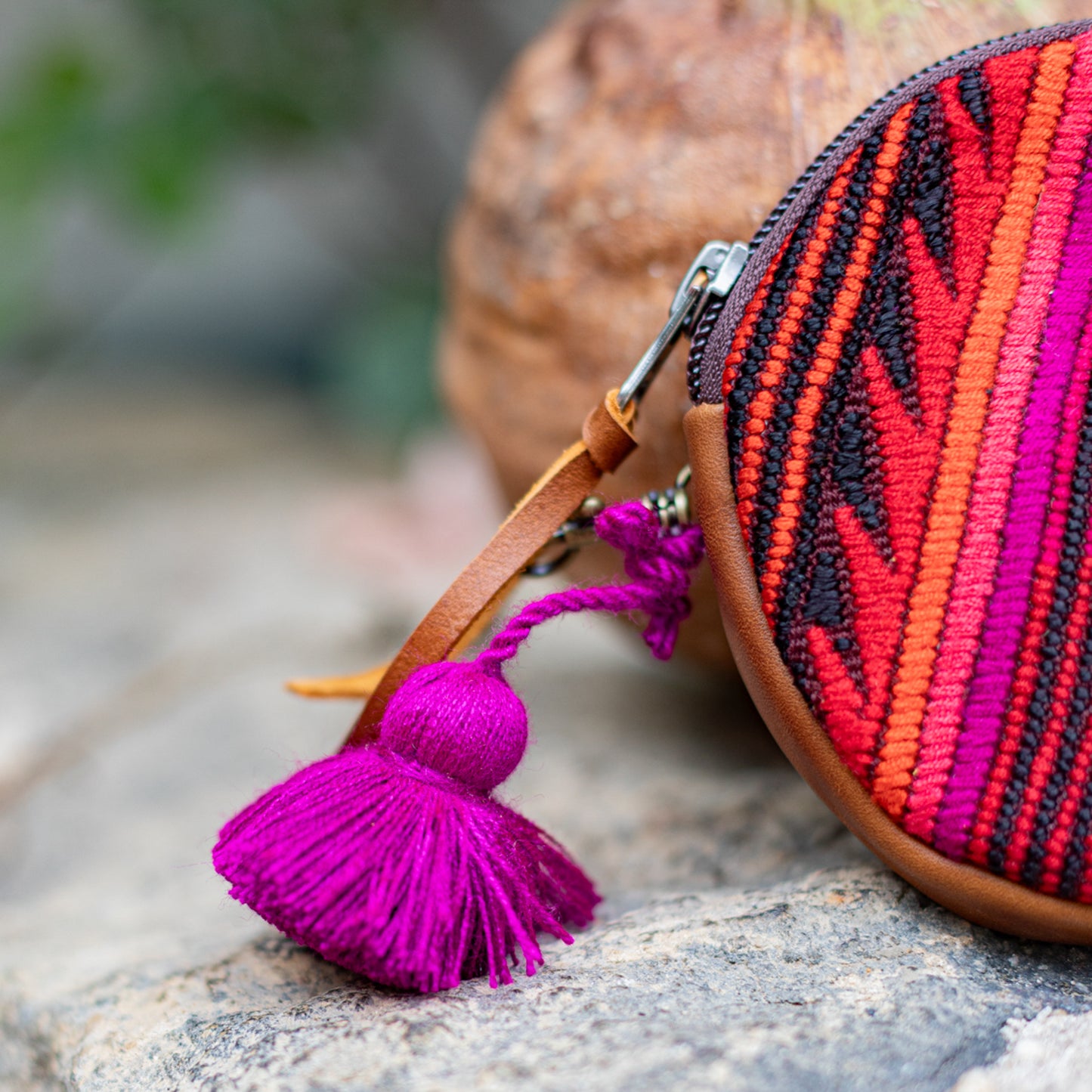 CIRCLE COIN PURSE - OOAK HUIPIL - CAFE- NO. 17507