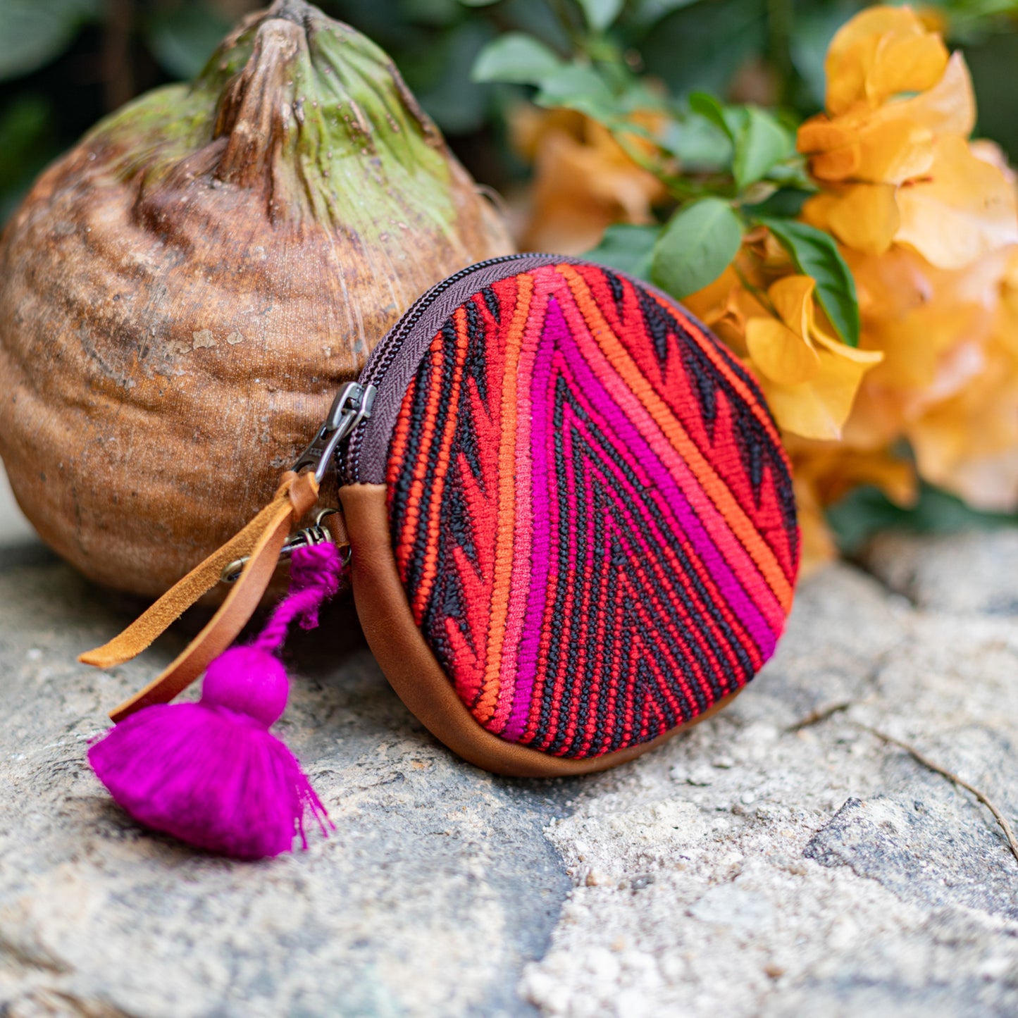 CIRCLE COIN PURSE - OOAK HUIPIL - CAFE- NO. 17507