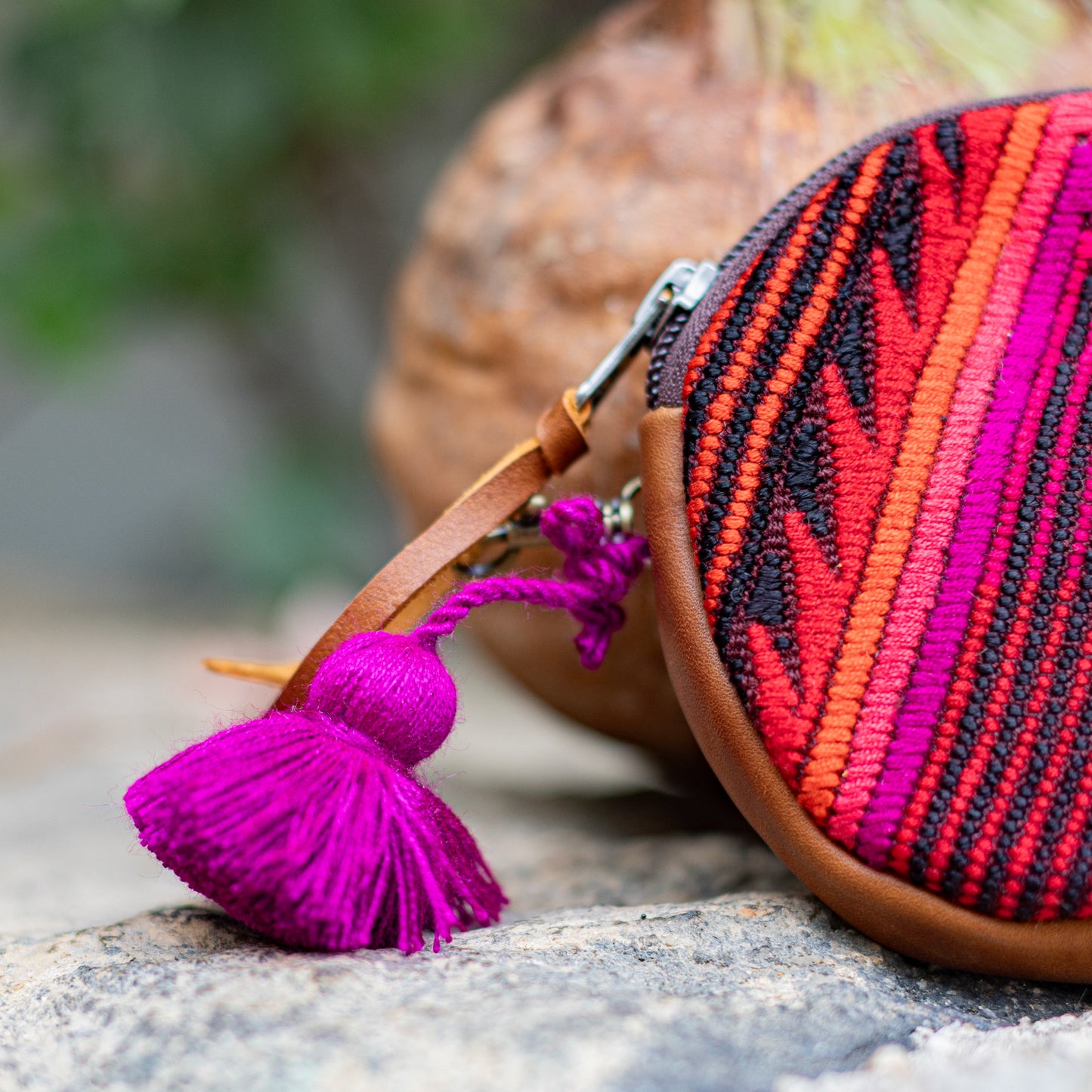 CIRCLE COIN PURSE - OOAK HUIPIL - CAFE- NO. 17507