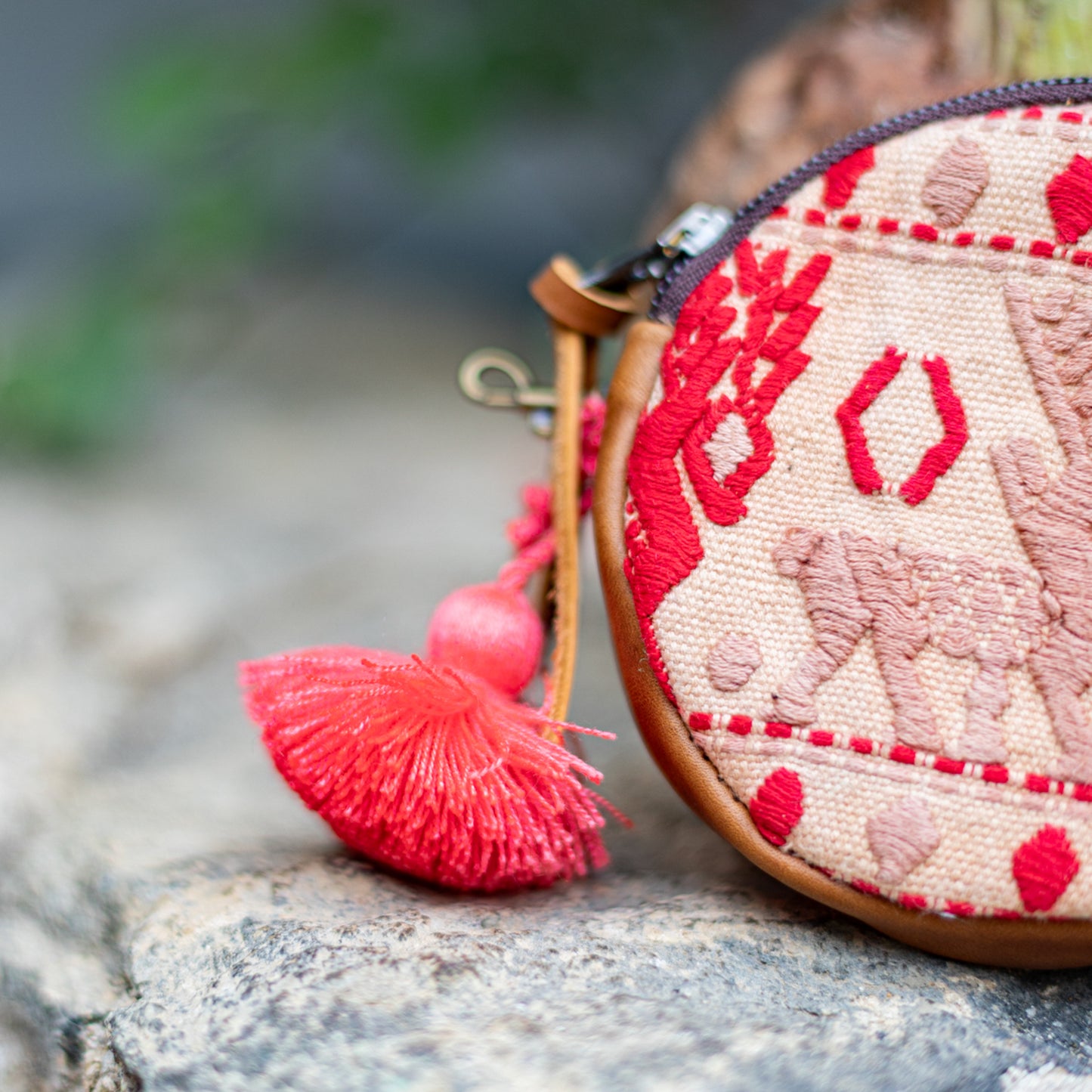 CIRCLE COIN PURSE - OOAK HUIPIL - CAFE- NO. 17509
