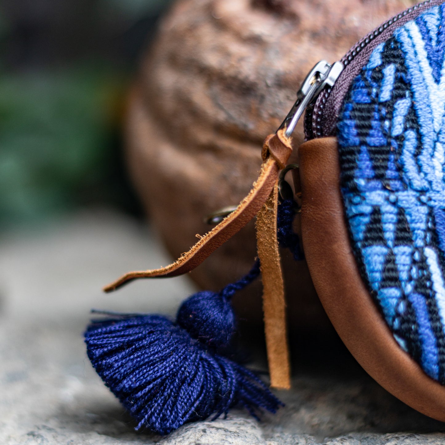 CIRCLE COIN PURSE - OOAK HUIPIL - CAFE- NO. 17510