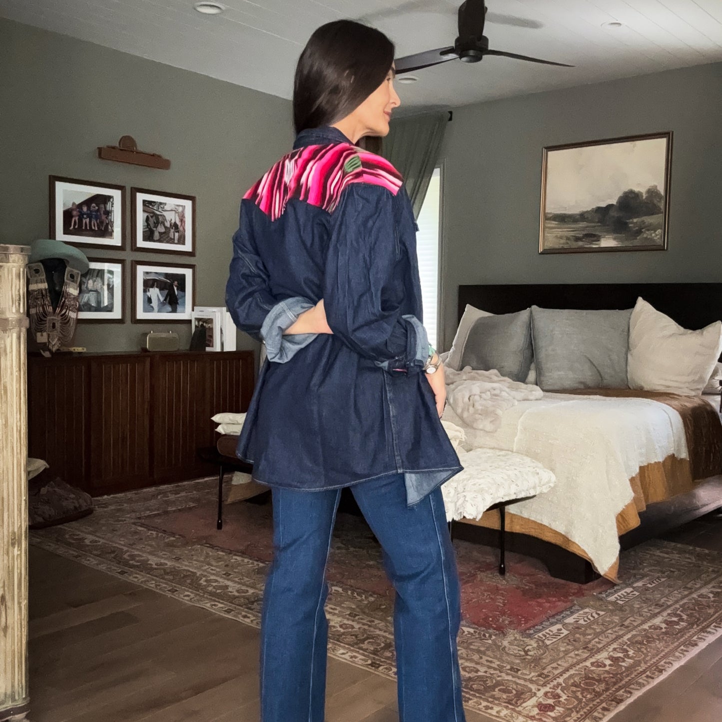 DENIM SHIRT WITH ARTISAN TEXTILE DETAILS - SIZE XXL - NO. 15361