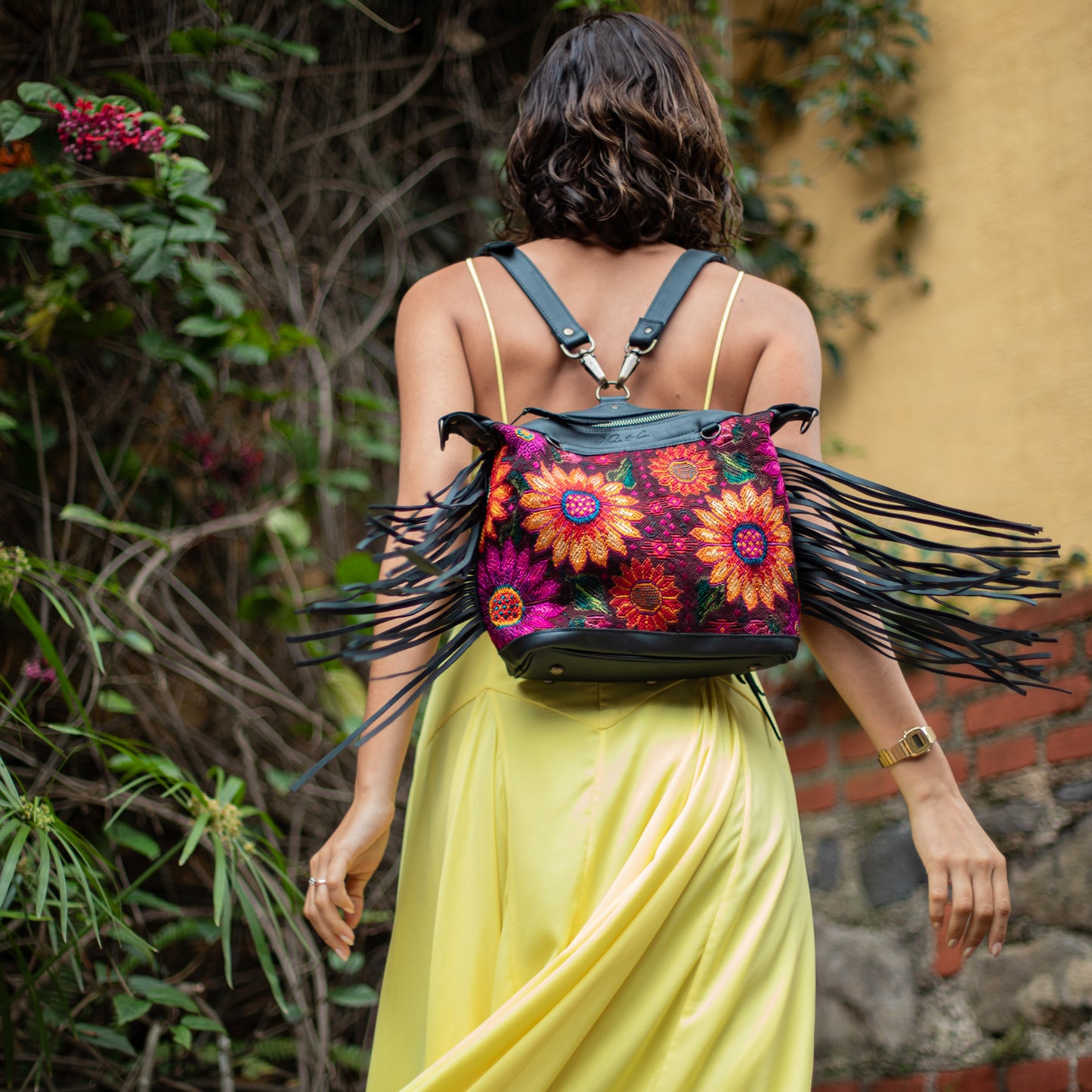 BEATRIZ MINI CDB WITH FRINGE - OOAK HUIPIL - BLACK - NO. 18230