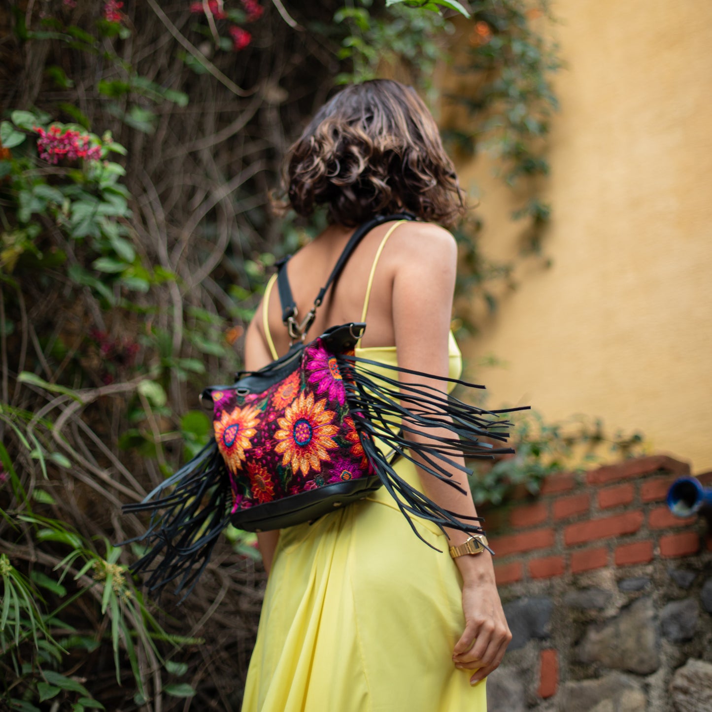 BEATRIZ MINI CDB WITH FRINGE - OOAK HUIPIL - BLACK - NO. 18230