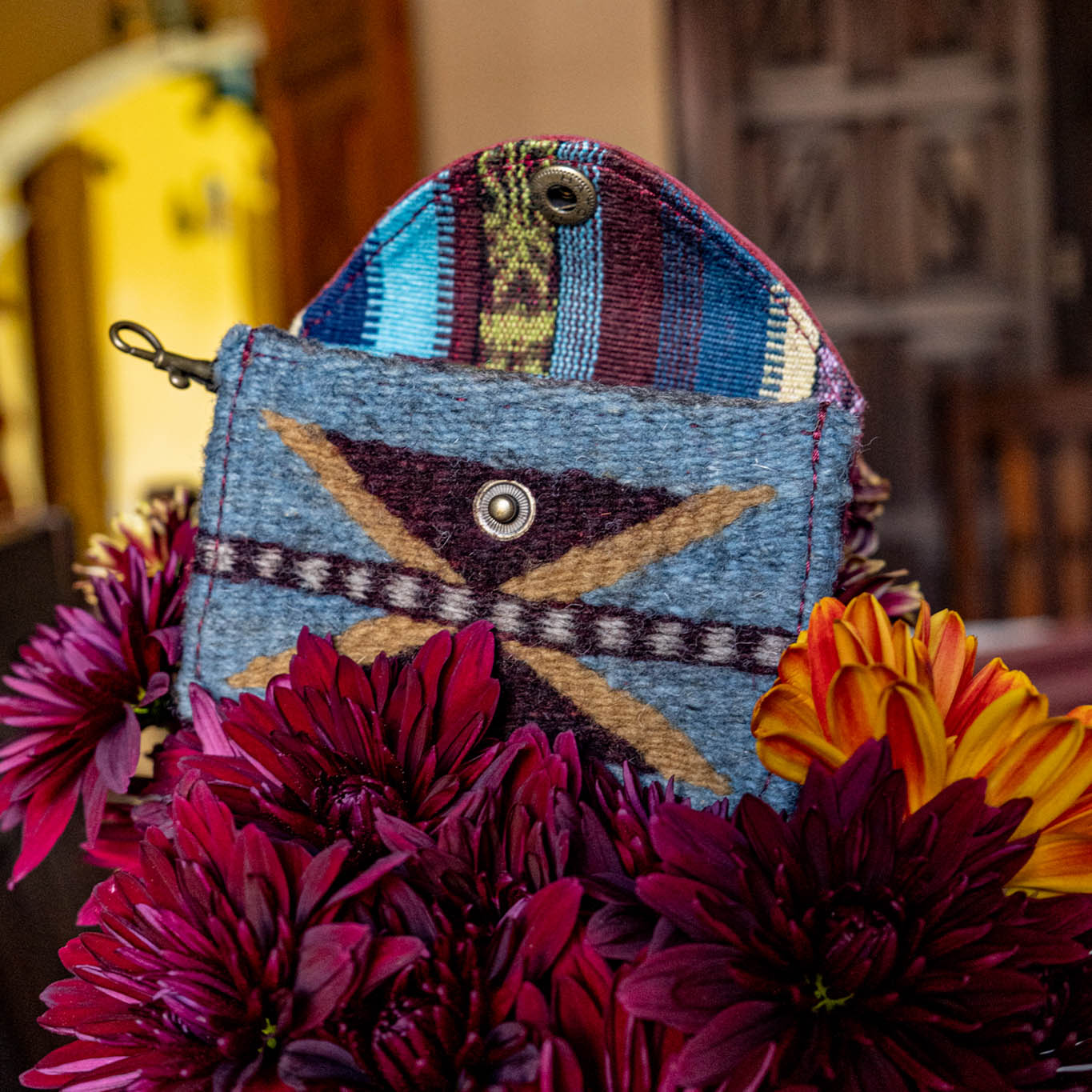 CARD CASE WITH CLASP - MEXICO TEXTILE - VINO TINTO - NO. 15854