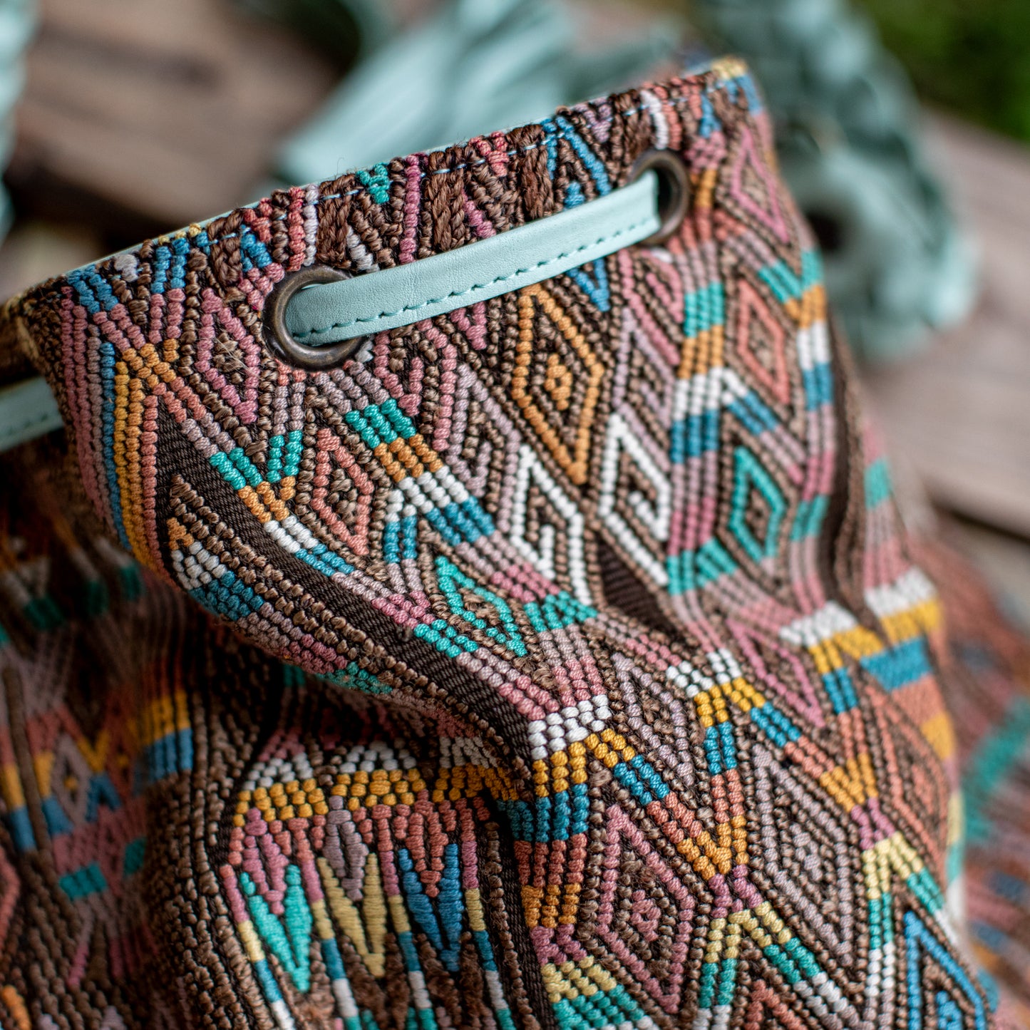 DRAWSTRING BUCKET BAG - OOAK HUIPIL - LUCITE - NO. 17864