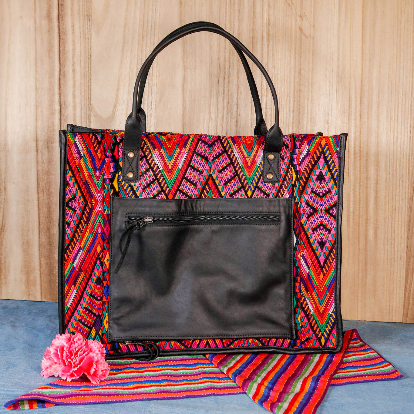 PERFECT TRAVEL TOTE - OOAK HUIPIL - BLACK - NO. 16381