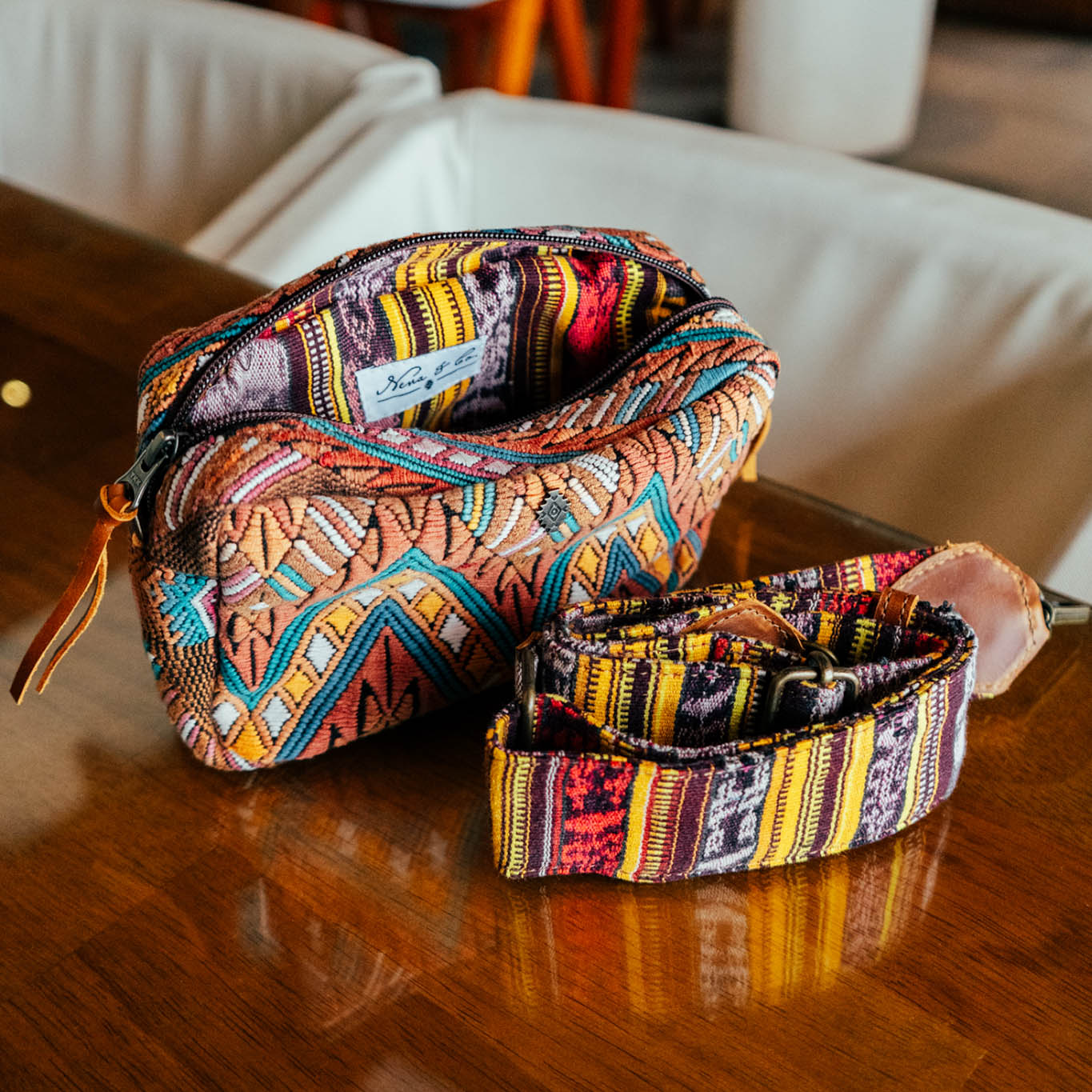 WANDER CROSSBODY BAG + STRAP SET - OOAK HUIPIL & CORTE - CAFE - NO. 15724