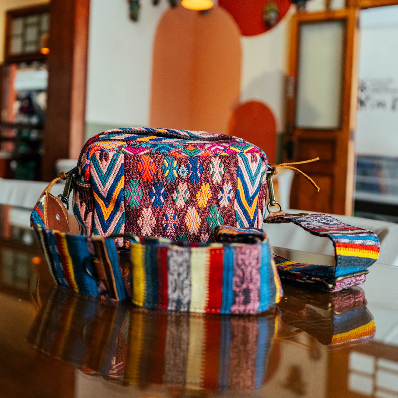 WANDER CROSSBODY BAG + STRAP SET - OOAK HUIPIL & CORTE - CAFE - NO. 15722