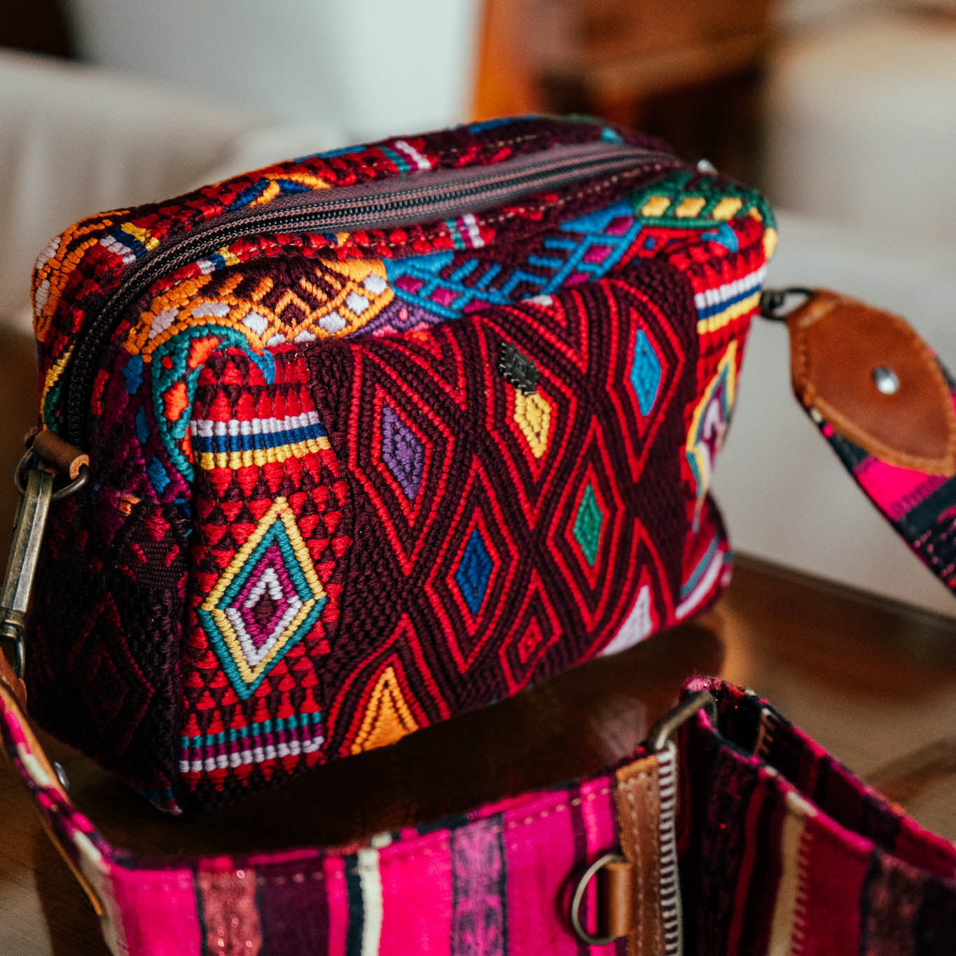 WANDER CROSSBODY BAG + STRAP SET - OOAK HUIPIL & CORTE - CAFE - NO. 15723