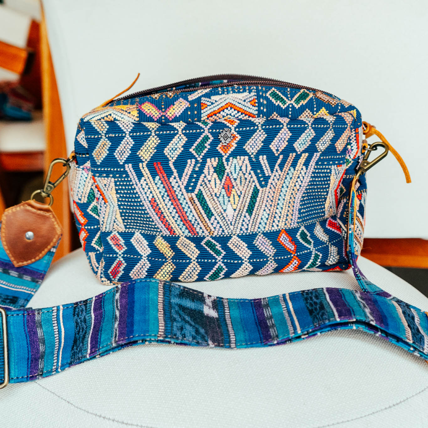 LARGE WANDER CROSSBODY BAG + STRAP SET - OOAK HUIPIL & CORTE - CAFE - NO. 15730