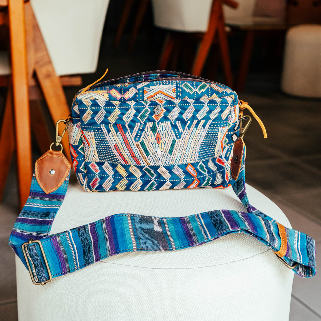 LARGE WANDER CROSSBODY BAG + STRAP SET - OOAK HUIPIL & CORTE - CAFE - NO. 15730