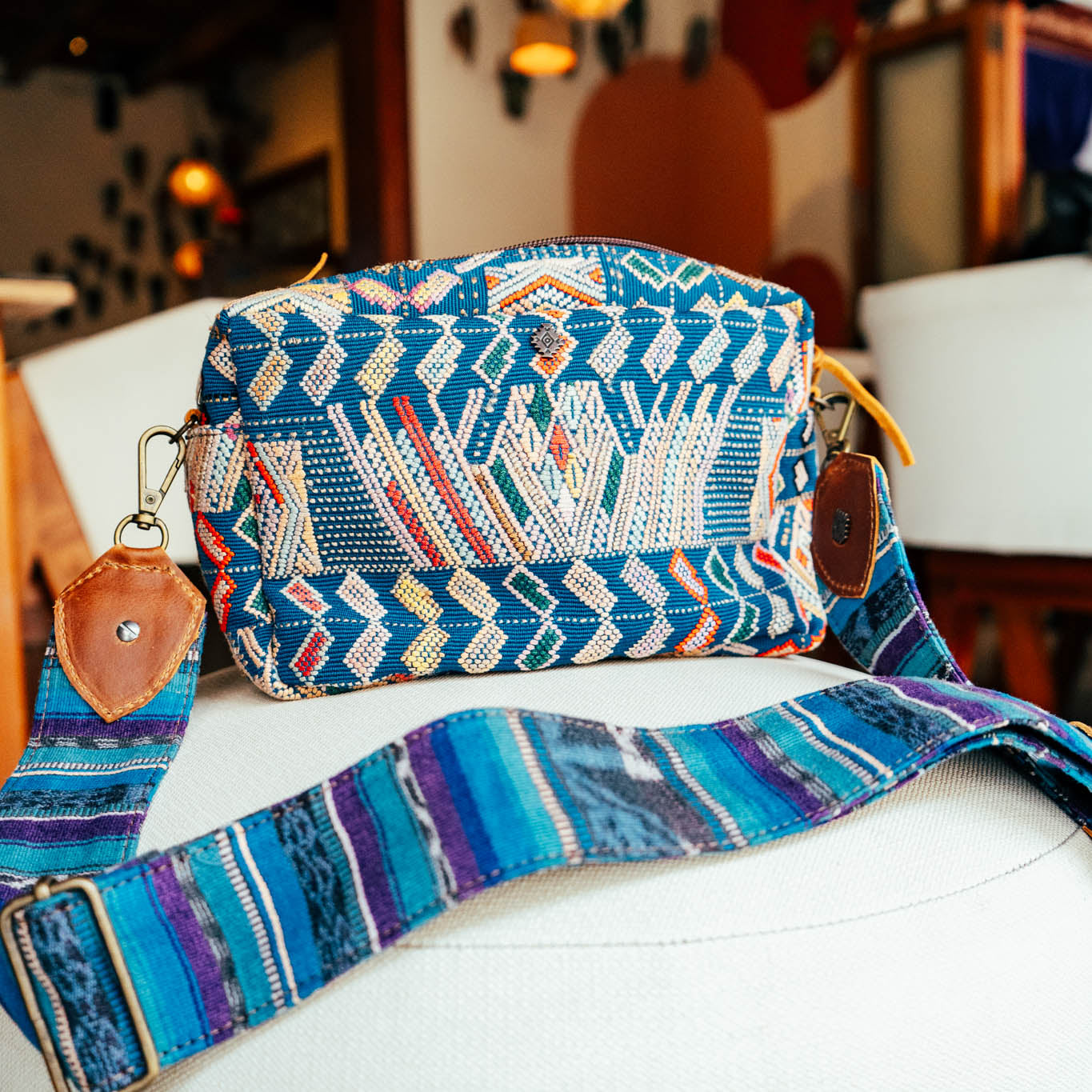 LARGE WANDER CROSSBODY BAG + STRAP SET - OOAK HUIPIL & CORTE - CAFE - NO. 15730