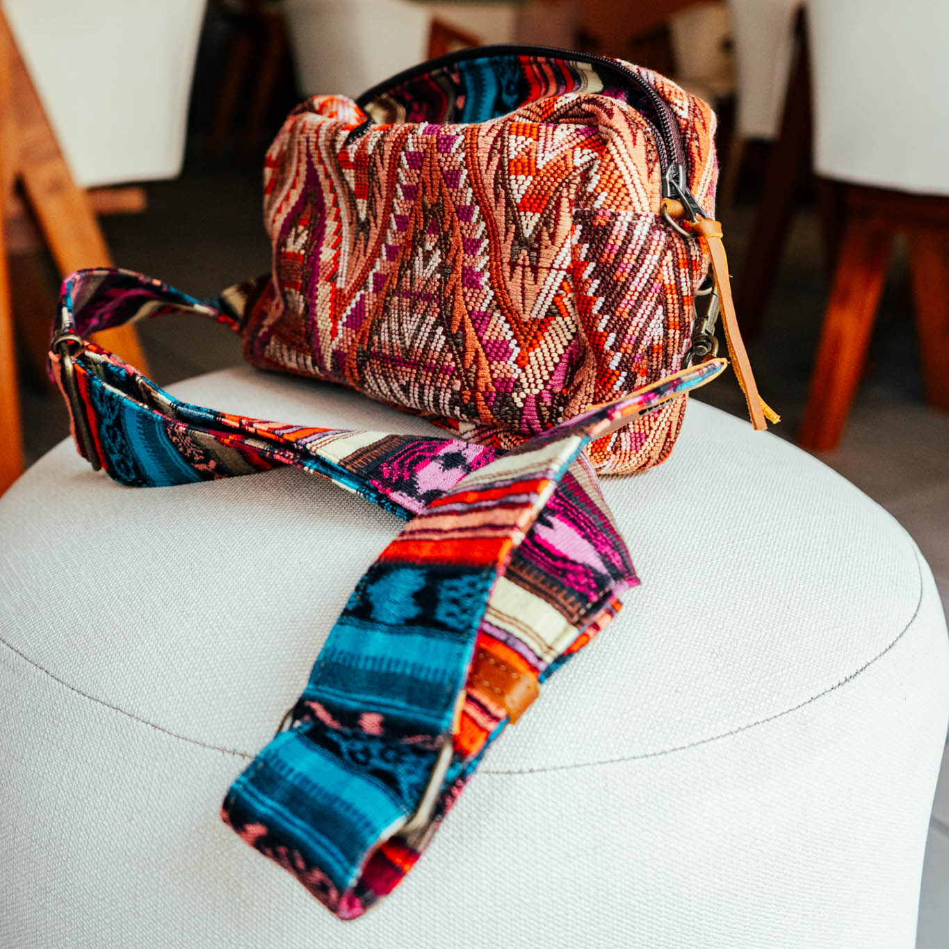 LARGE WANDER CROSSBODY BAG + STRAP SET - OOAK HUIPIL & CORTE - CAFE - NO. 15728