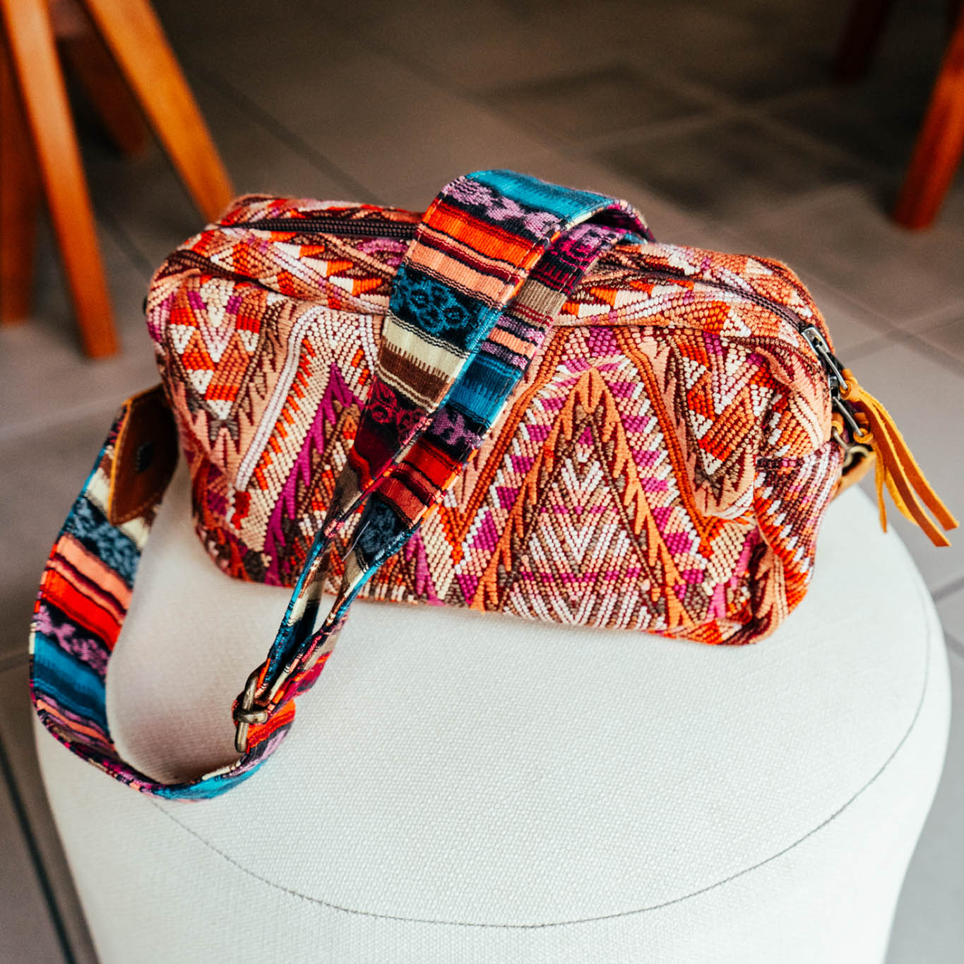LARGE WANDER CROSSBODY BAG + STRAP SET - OOAK HUIPIL & CORTE - CAFE - NO. 15728