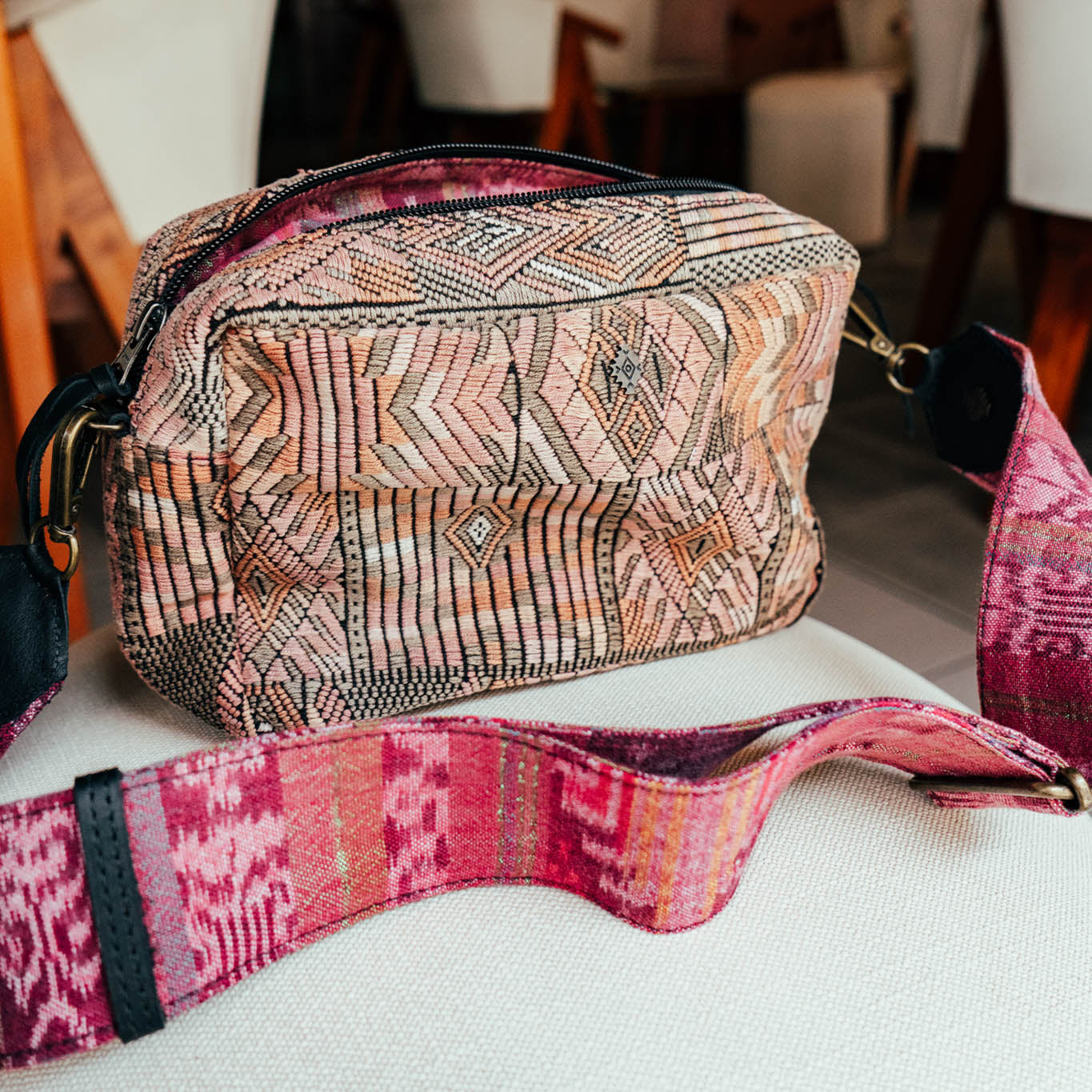 LARGE WANDER CROSSBODY BAG + STRAP SET - OOAK HUIPIL & CORTE - BLACK - NO. 15725