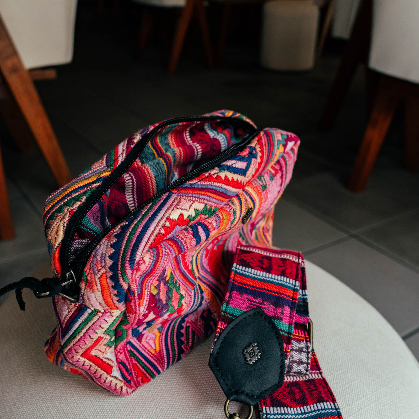 LARGE WANDER CROSSBODY BAG + STRAP SET - OOAK HUIPIL & CORTE - BLACK - NO. 15726