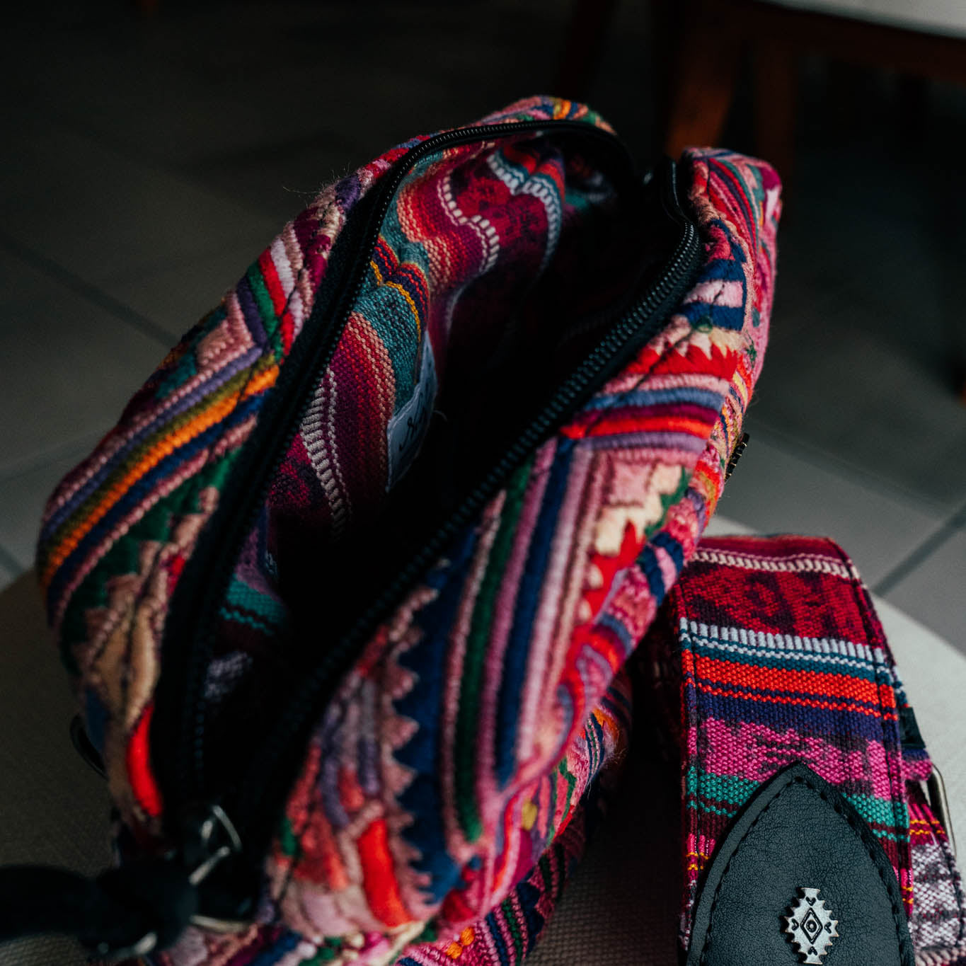 LARGE WANDER CROSSBODY BAG + STRAP SET - OOAK HUIPIL & CORTE - BLACK - NO. 15726