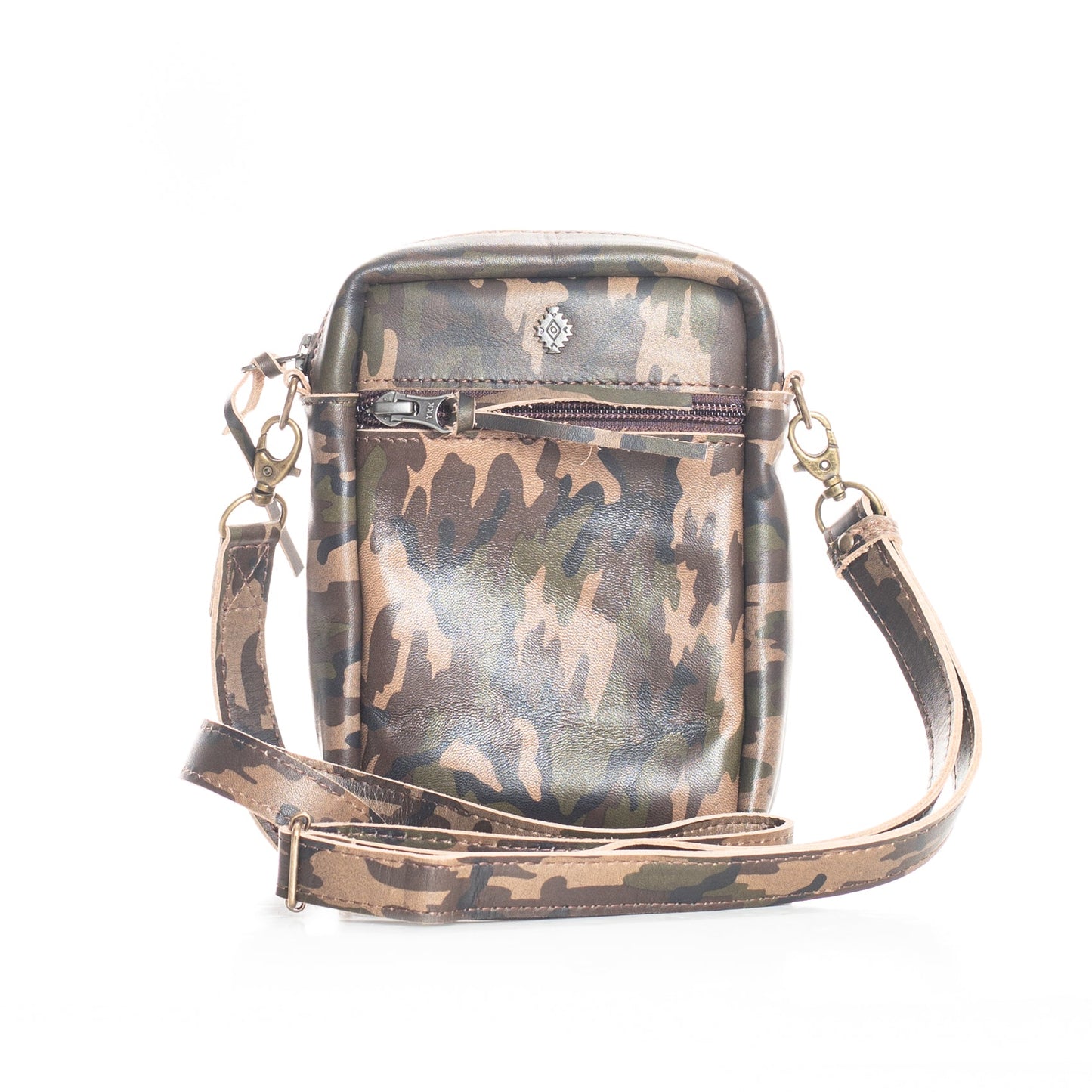 **CLOSEOUT** CROSSBODY TRAVEL BAG - FULL LEATHER - CAMOUFLAGE