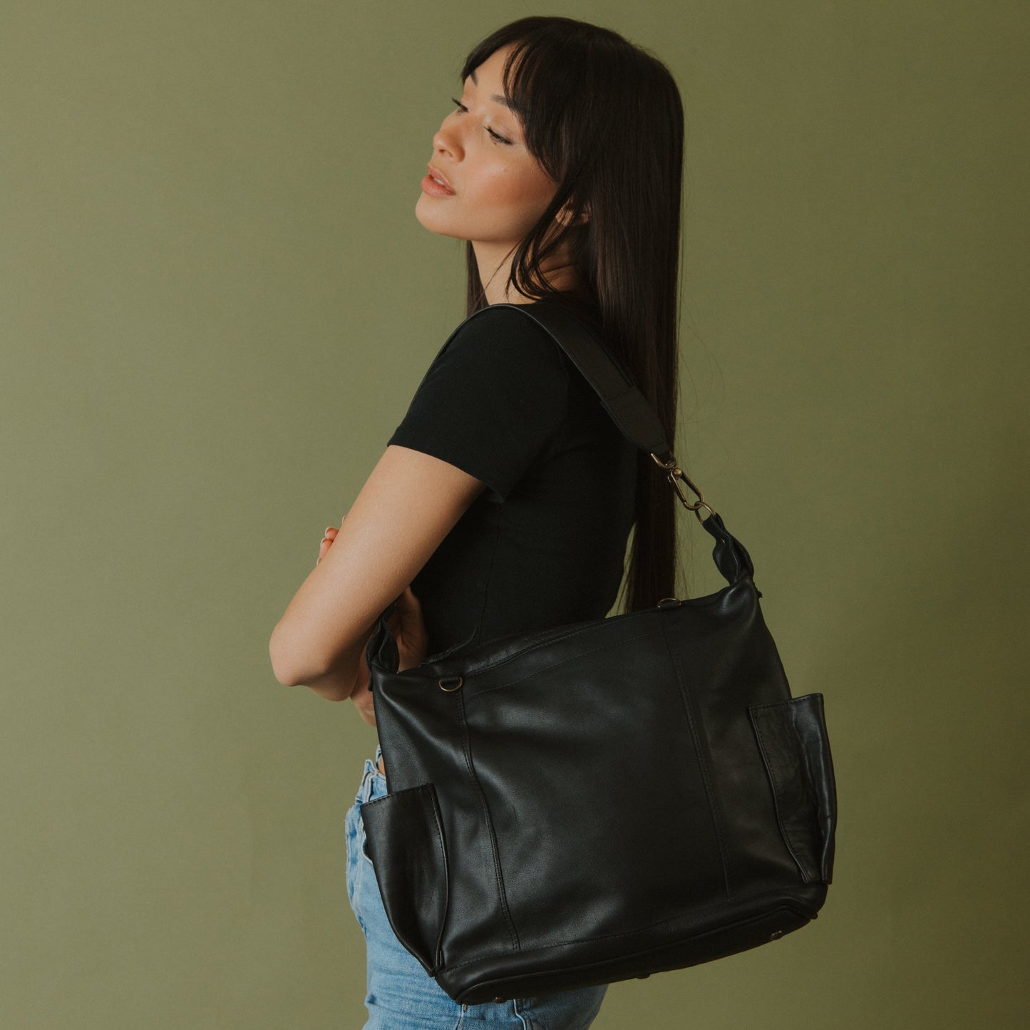 BEATRIZ CONVERTIBLE DAY BAG - MEDIUM - FULL LEATHER - BLACK