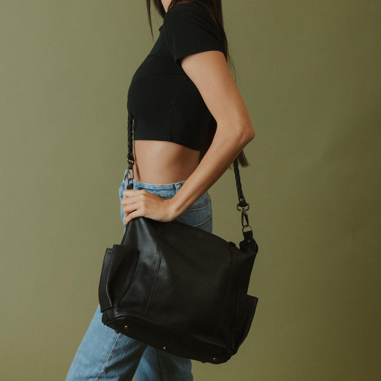 BEATRIZ CONVERTIBLE DAY BAG - MEDIUM - FULL LEATHER - BLACK