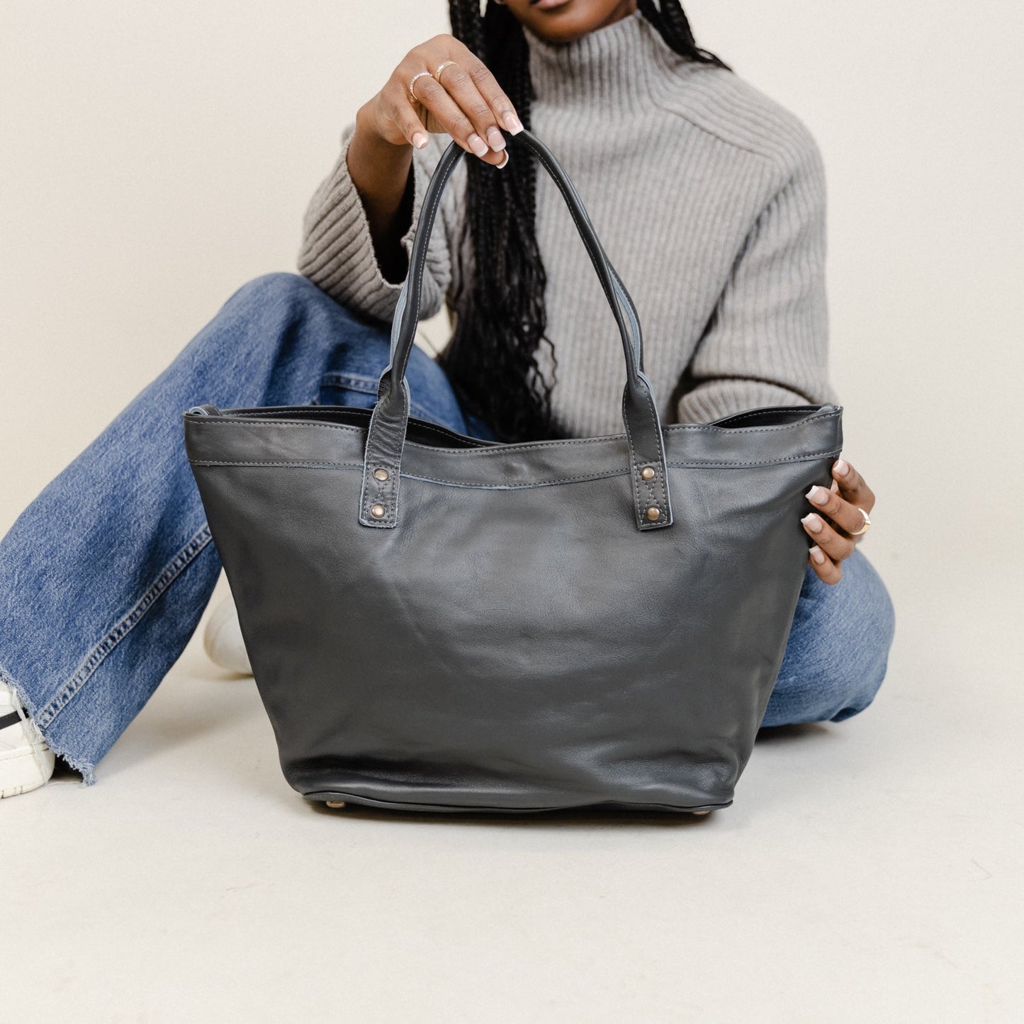 CONVERTIBLE TOTE - FULL LEATHER COLLECTION - SLATE