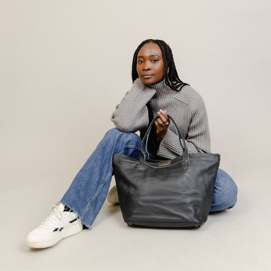 CONVERTIBLE TOTE - FULL LEATHER COLLECTION - SLATE