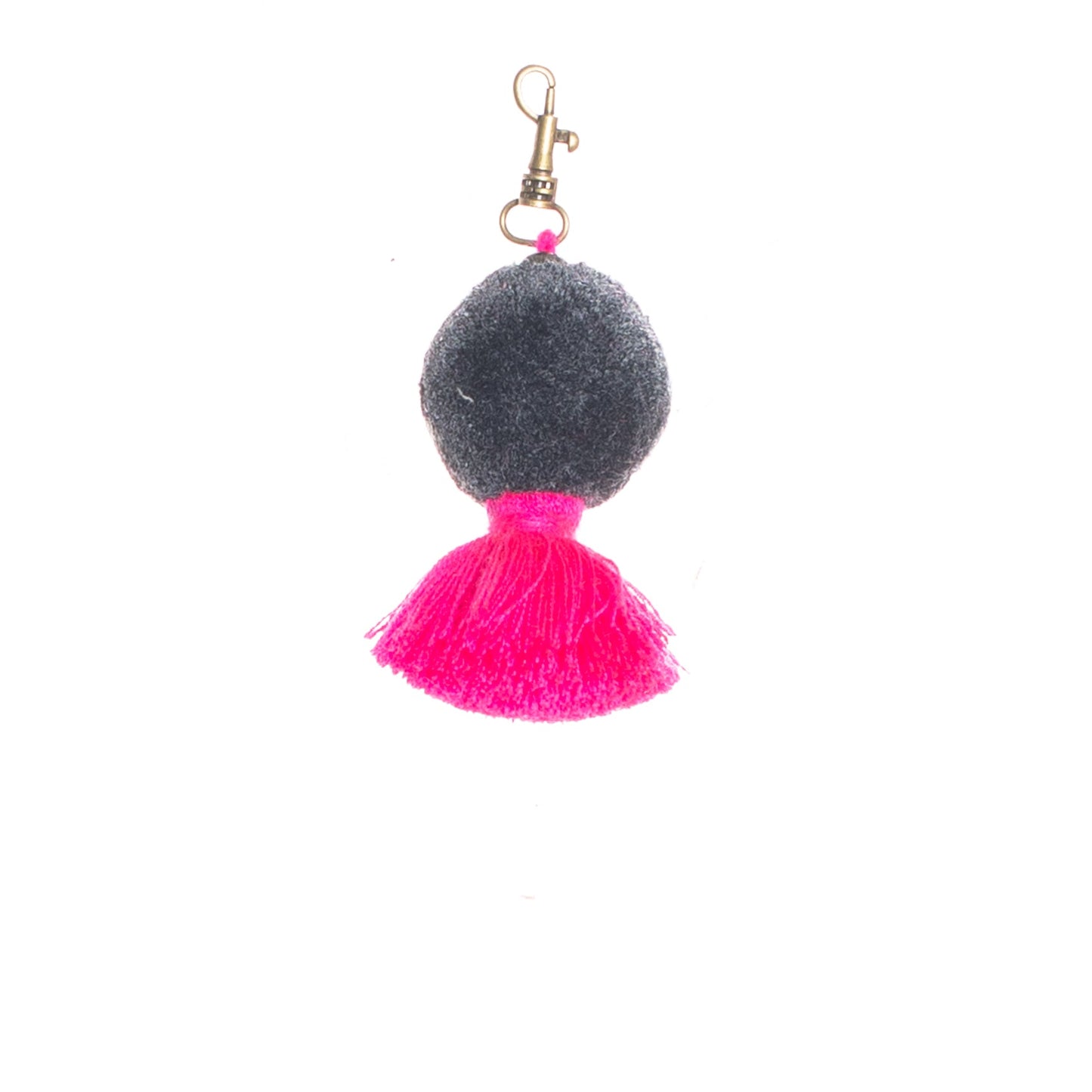 MINI POM TASSEL CHARM - SLATE & FUCHSIA