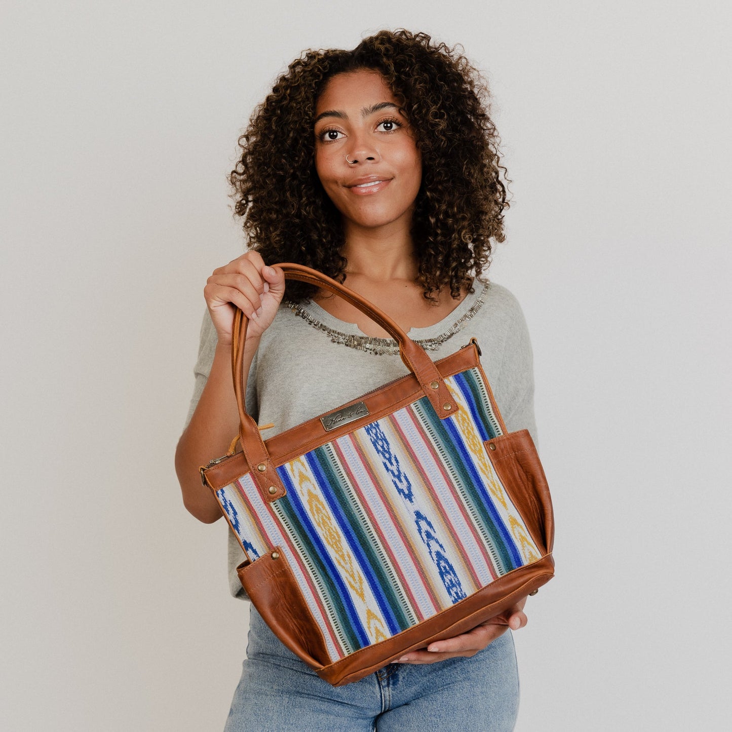 THE PERFECT BAG MEDIUM - ARTISAN COLLECTION - DUNA AZUL - CAFE LEATHER