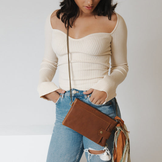 EVERYTHING CLUTCH - FULL LEATHER - CAFE