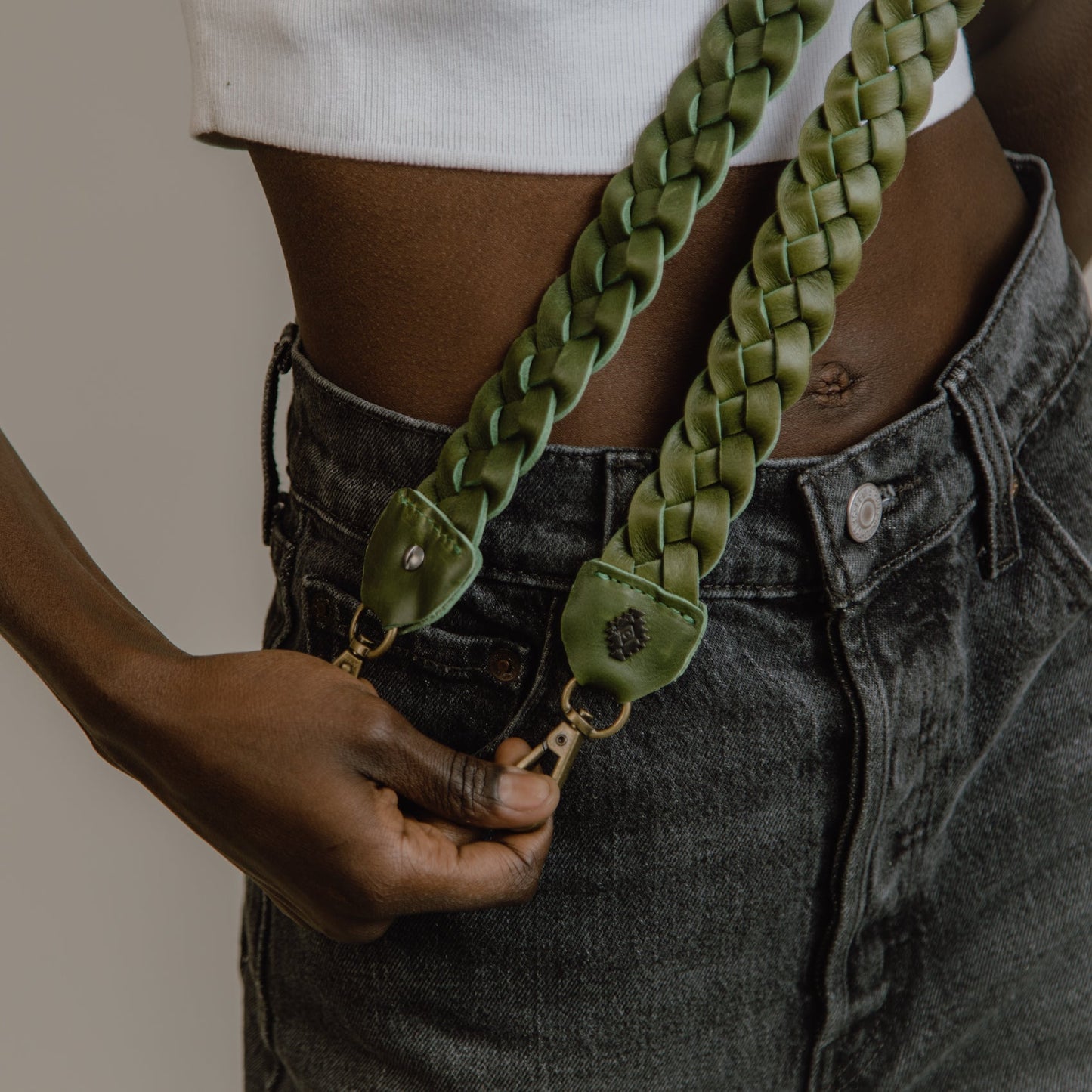 BRAIDED CROSSBODY STRAP - DEEP EMERALD