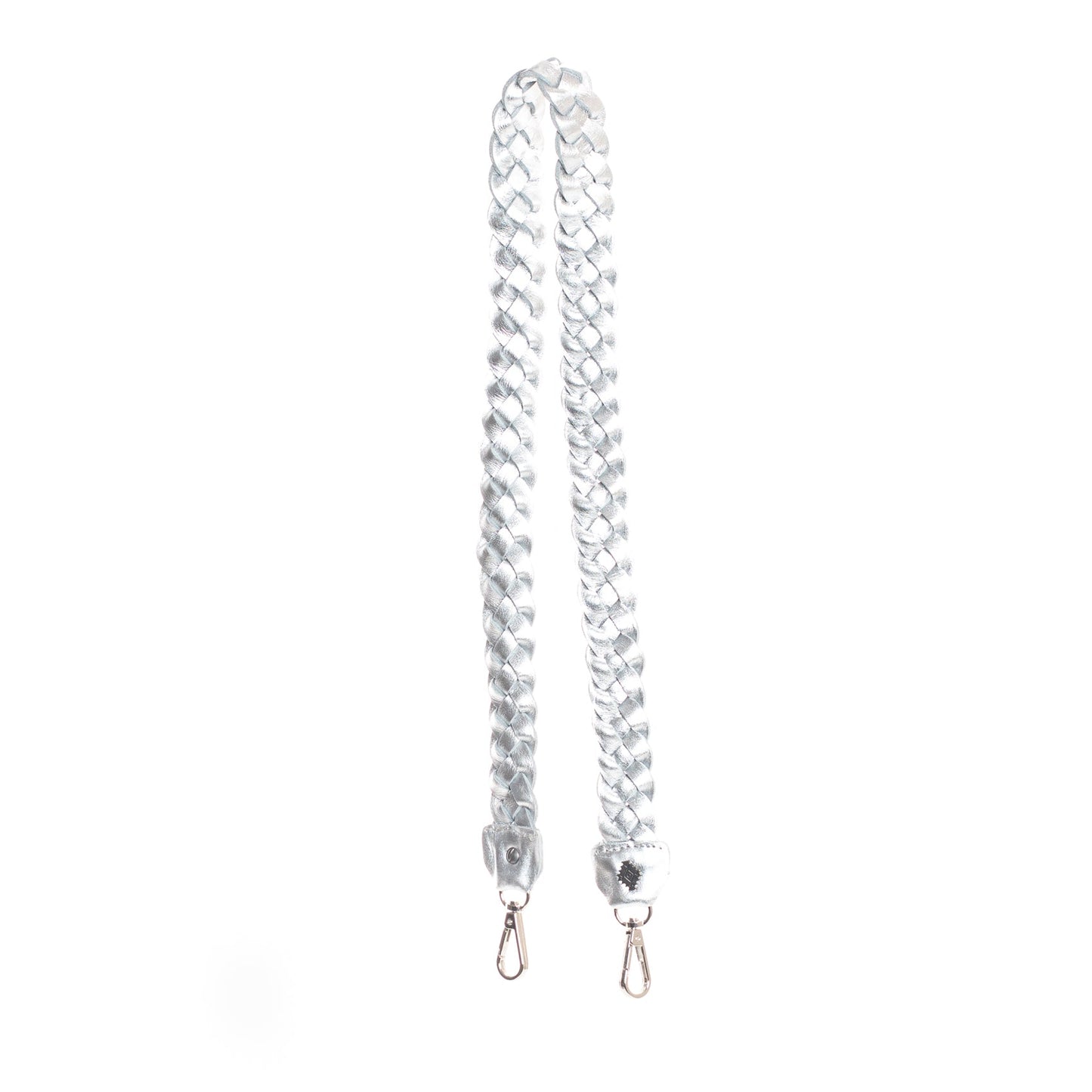 BRAIDED CROSS BODY STRAP - FULL LEATHER COLLECTION - SILVER METALLIC
