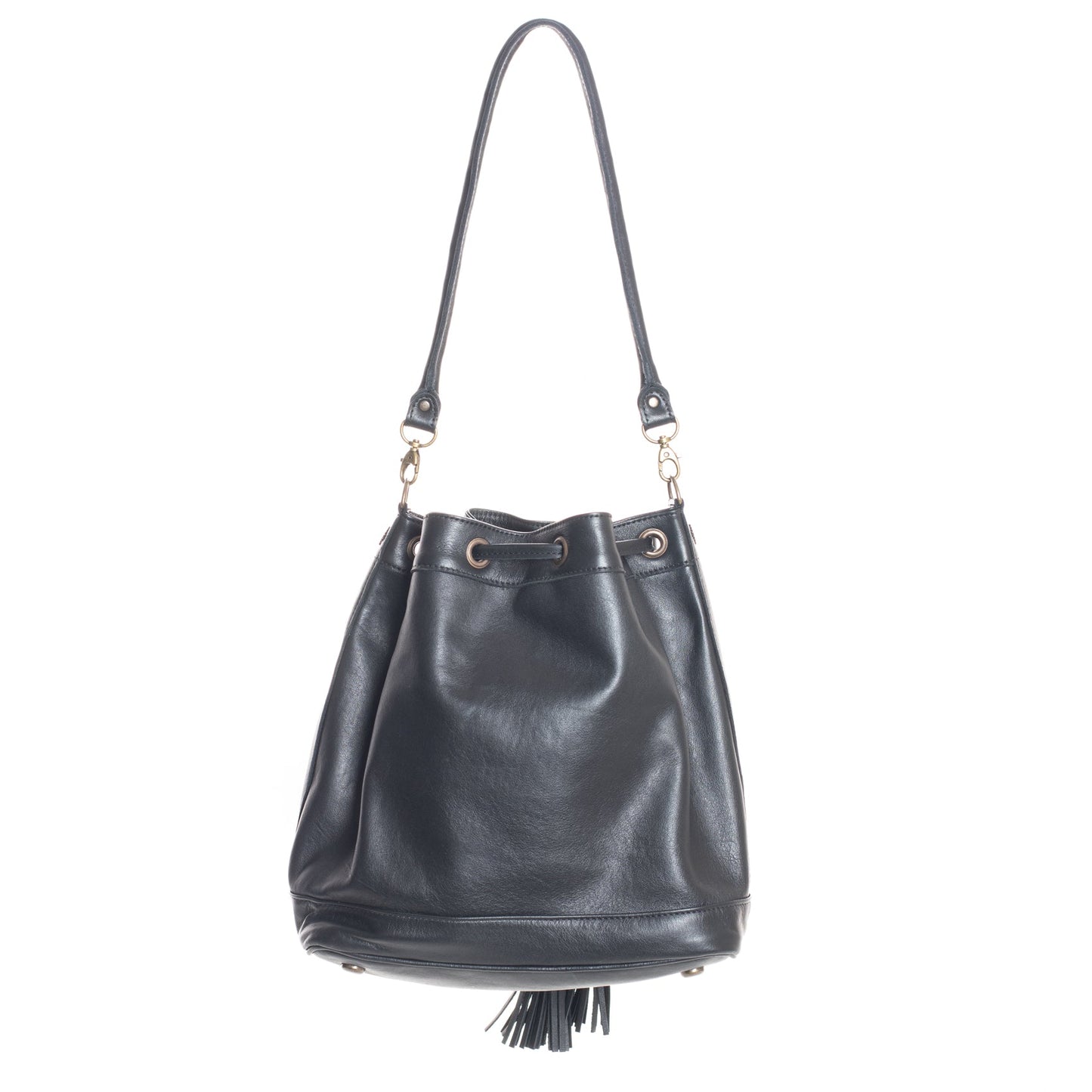 DRAWSTRING BUCKET BAG - MEDIUM - FULL LEATHER COLLECTION - BLACK