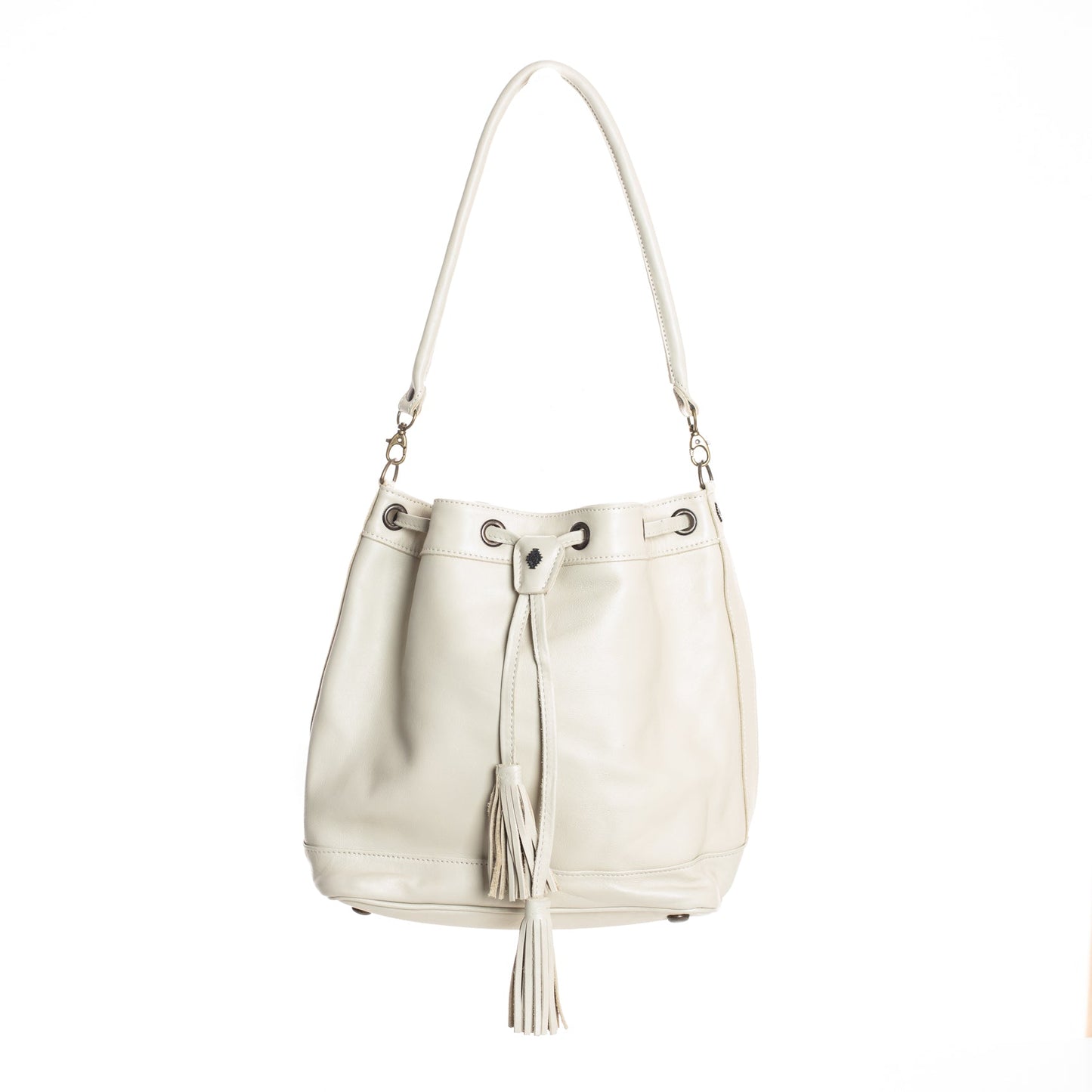 DRAWSTRING BUCKET BAG - MEDIUM - FULL LEATHER COLLECTION - BONE