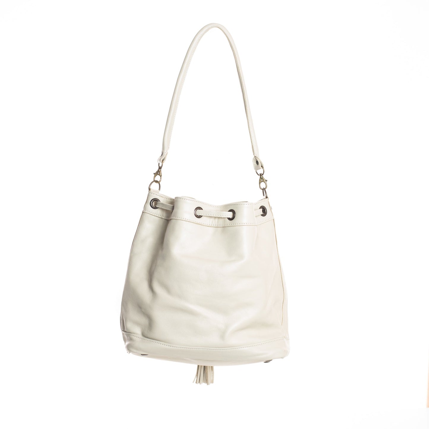 DRAWSTRING BUCKET BAG - MEDIUM - FULL LEATHER COLLECTION - BONE