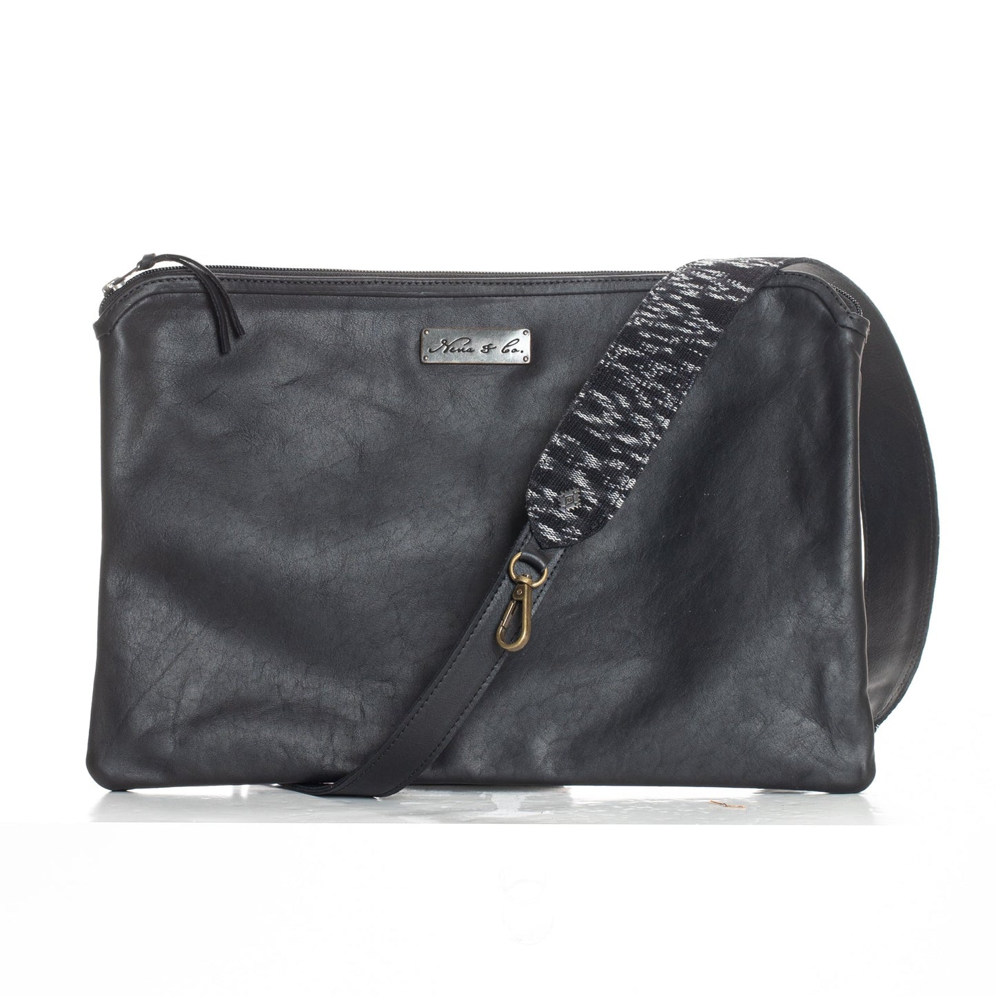 LAPTOP CASE 16" - FULL LEATHER COLLECTION -BLACK DIAMOND JASPE LINER - BLACK LEATHER