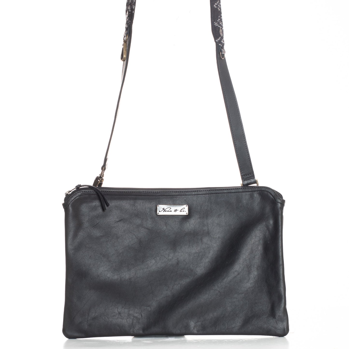 LAPTOP CASE 16" - FULL LEATHER COLLECTION -BLACK DIAMOND JASPE LINER - BLACK LEATHER